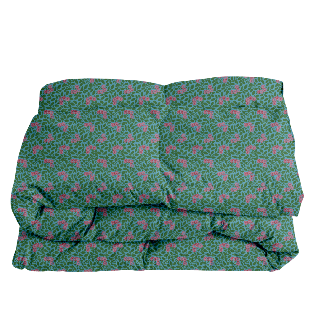 Maggie in Emerald & Orchid on Storm Comforter