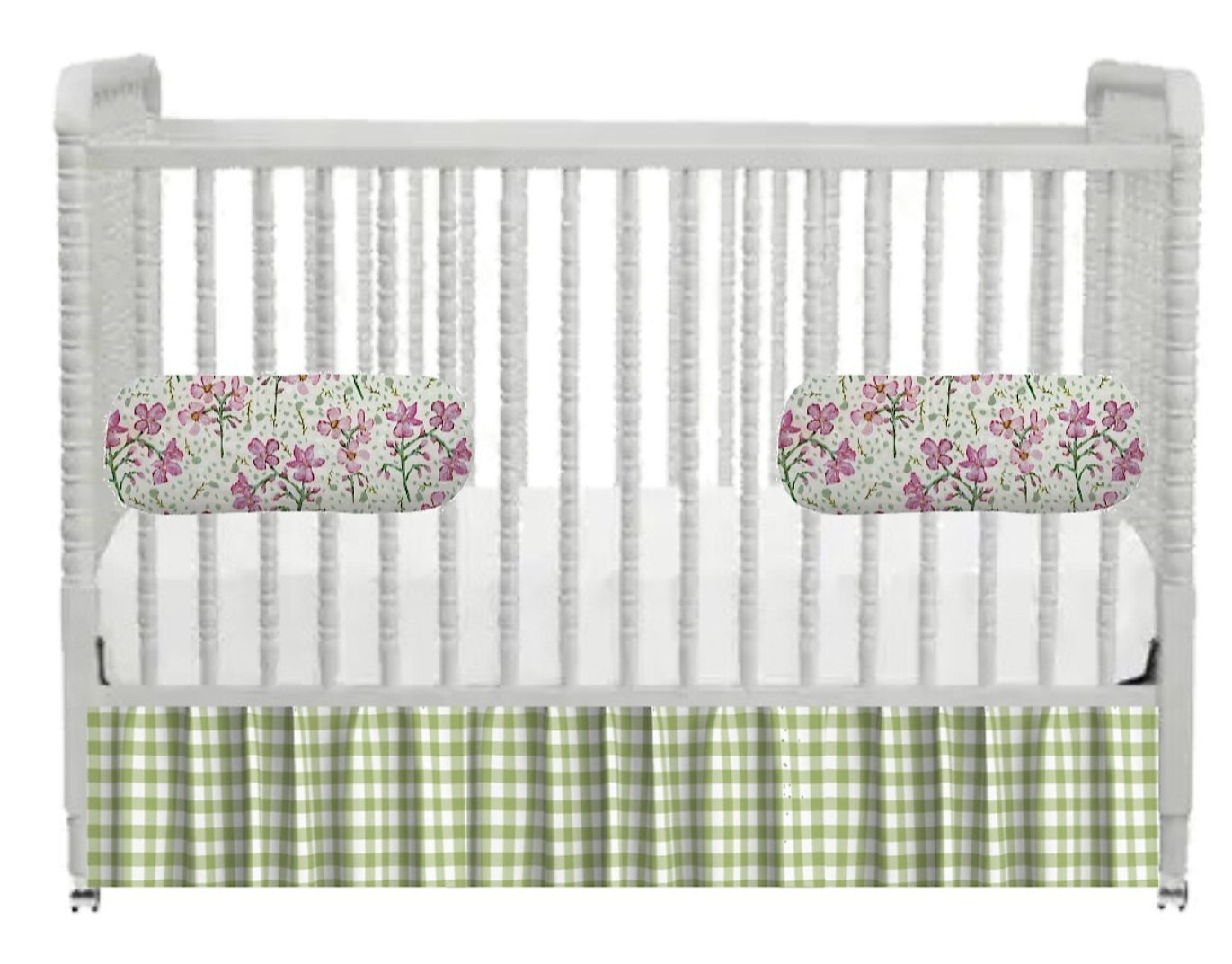 Iva Check Crib Skirt in Moss Green