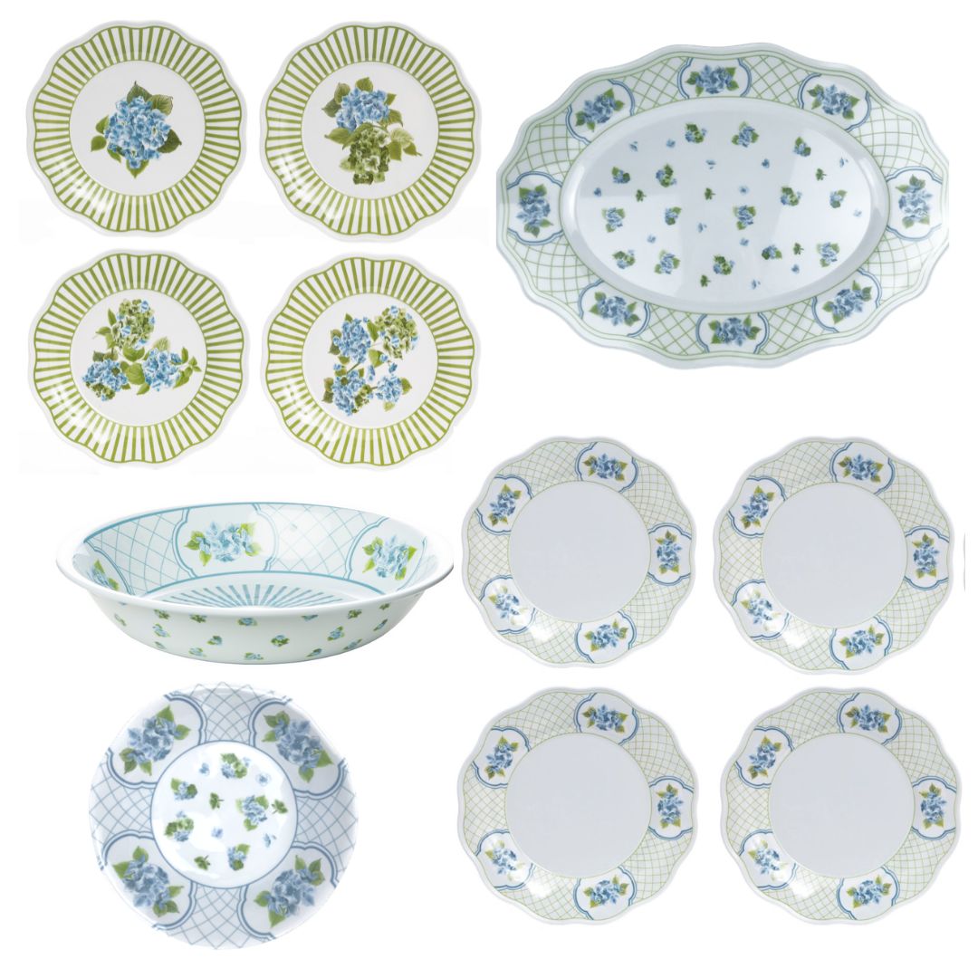 Green Hydrangea Melamine Dinnerware Collection