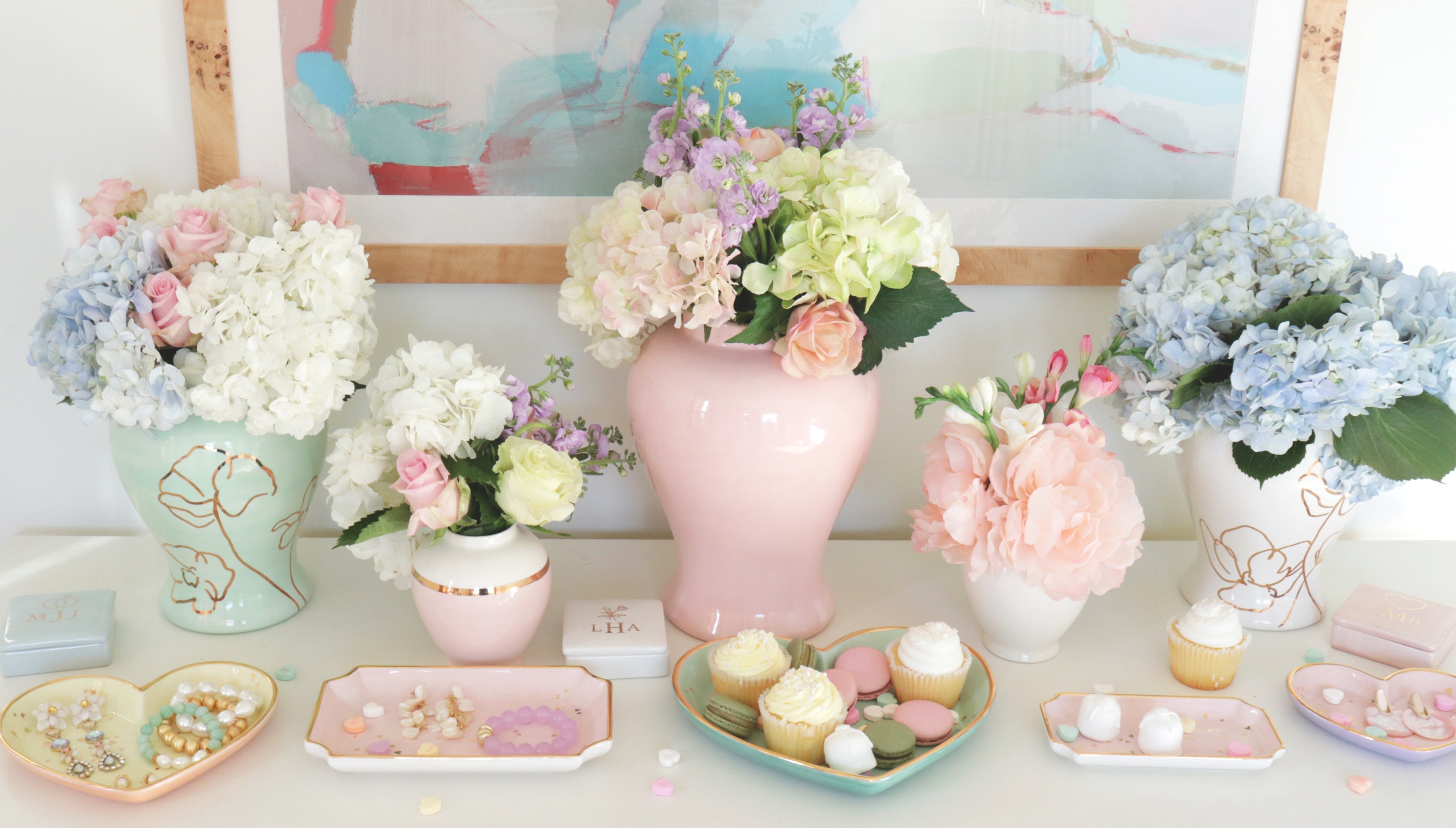 Cherry Blossom Pink Color Block Ginger Jar with Gold Accent