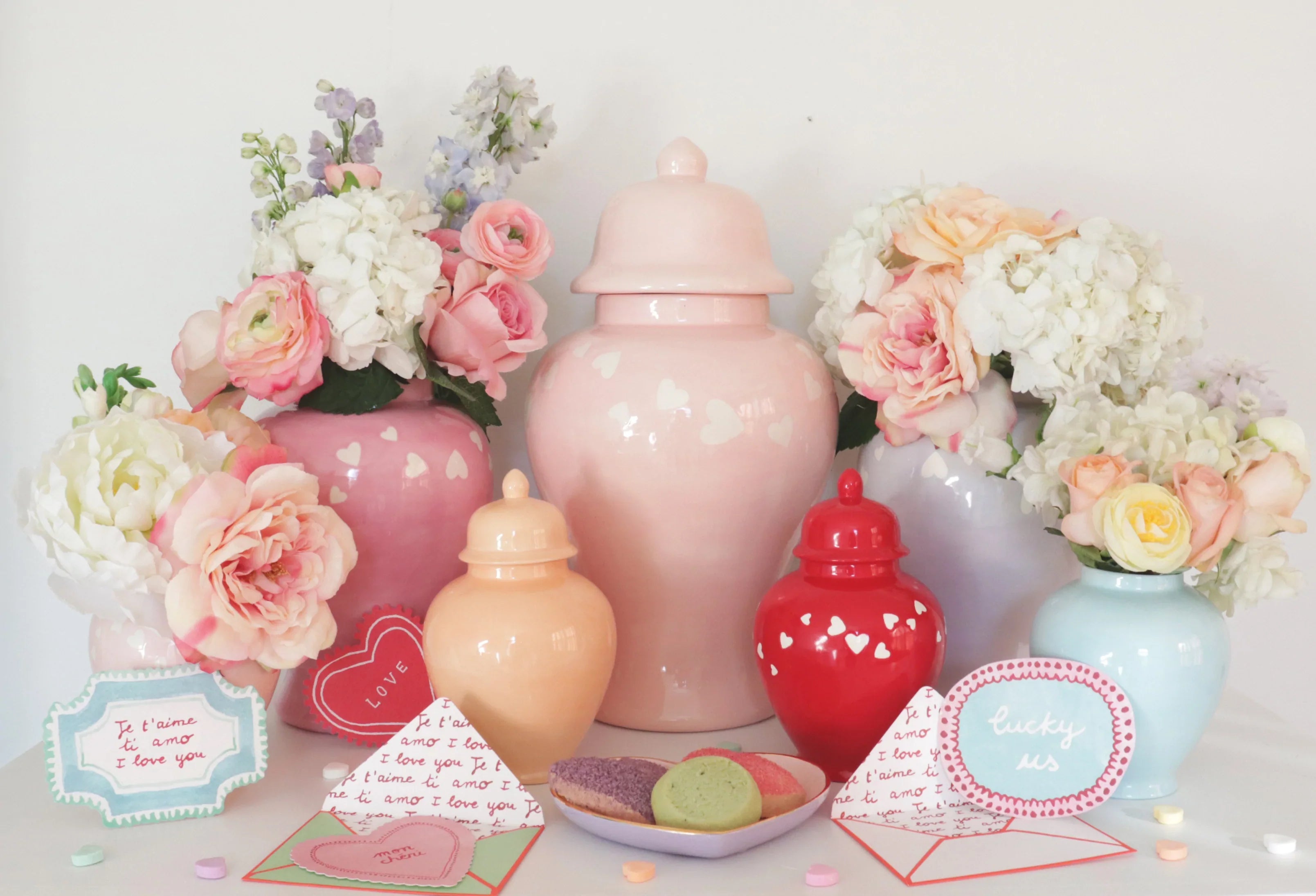 "Love is in the Air" Ginger Jars in Bubble Gum Pink