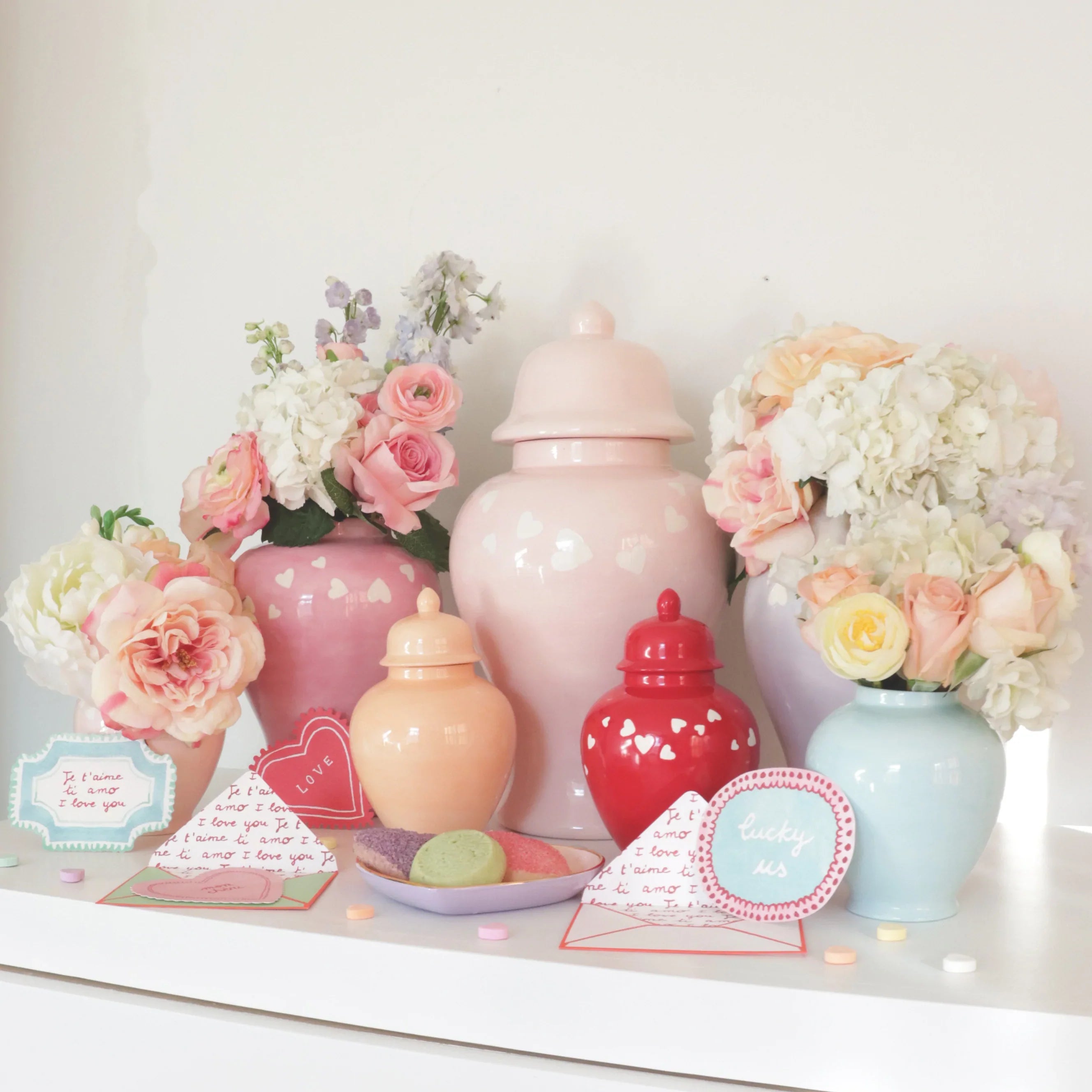 "Love is in the Air" Ginger Jars in Cherry Blossom Pink