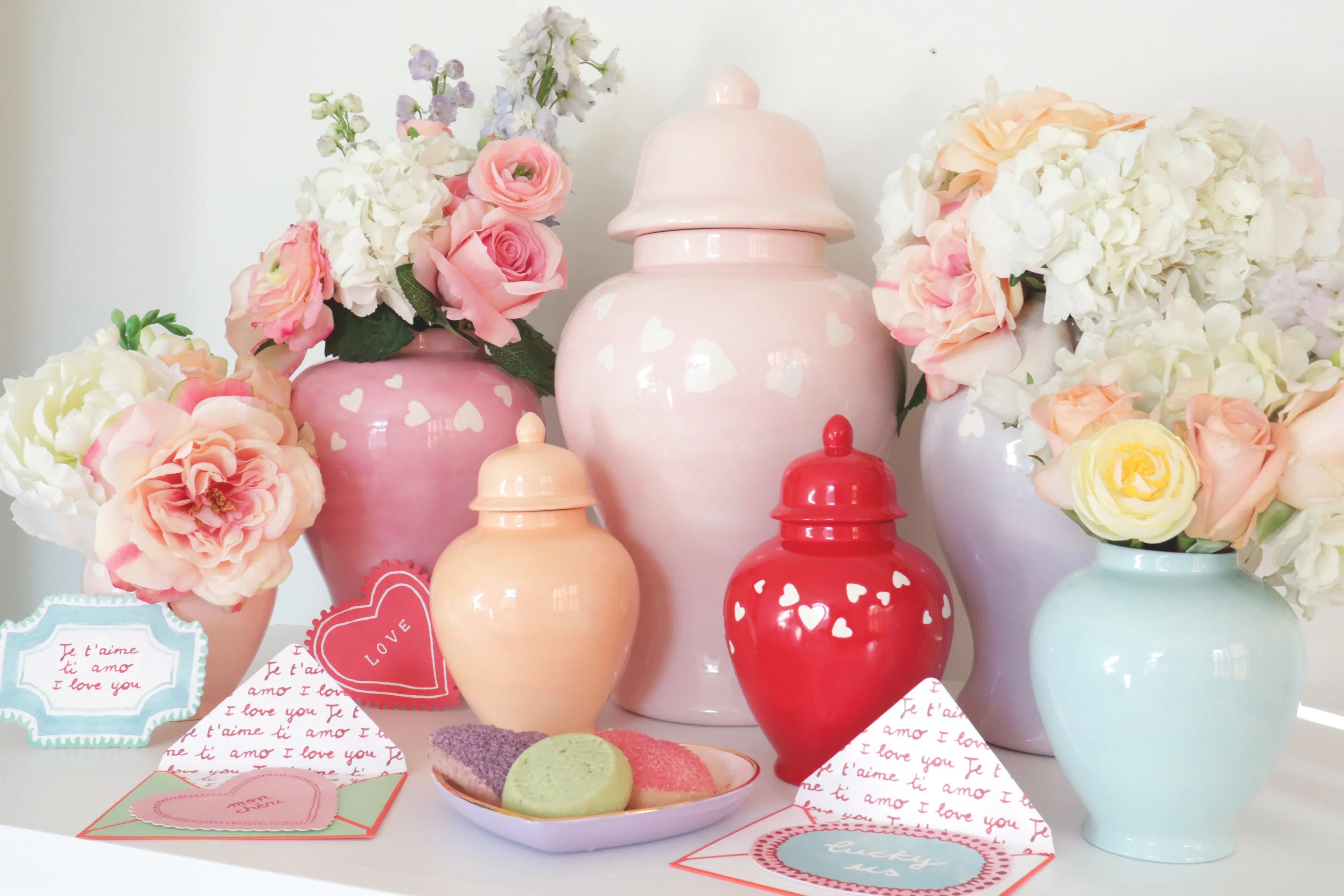 "Love is in the Air" Ginger Jars in Bubble Gum Pink