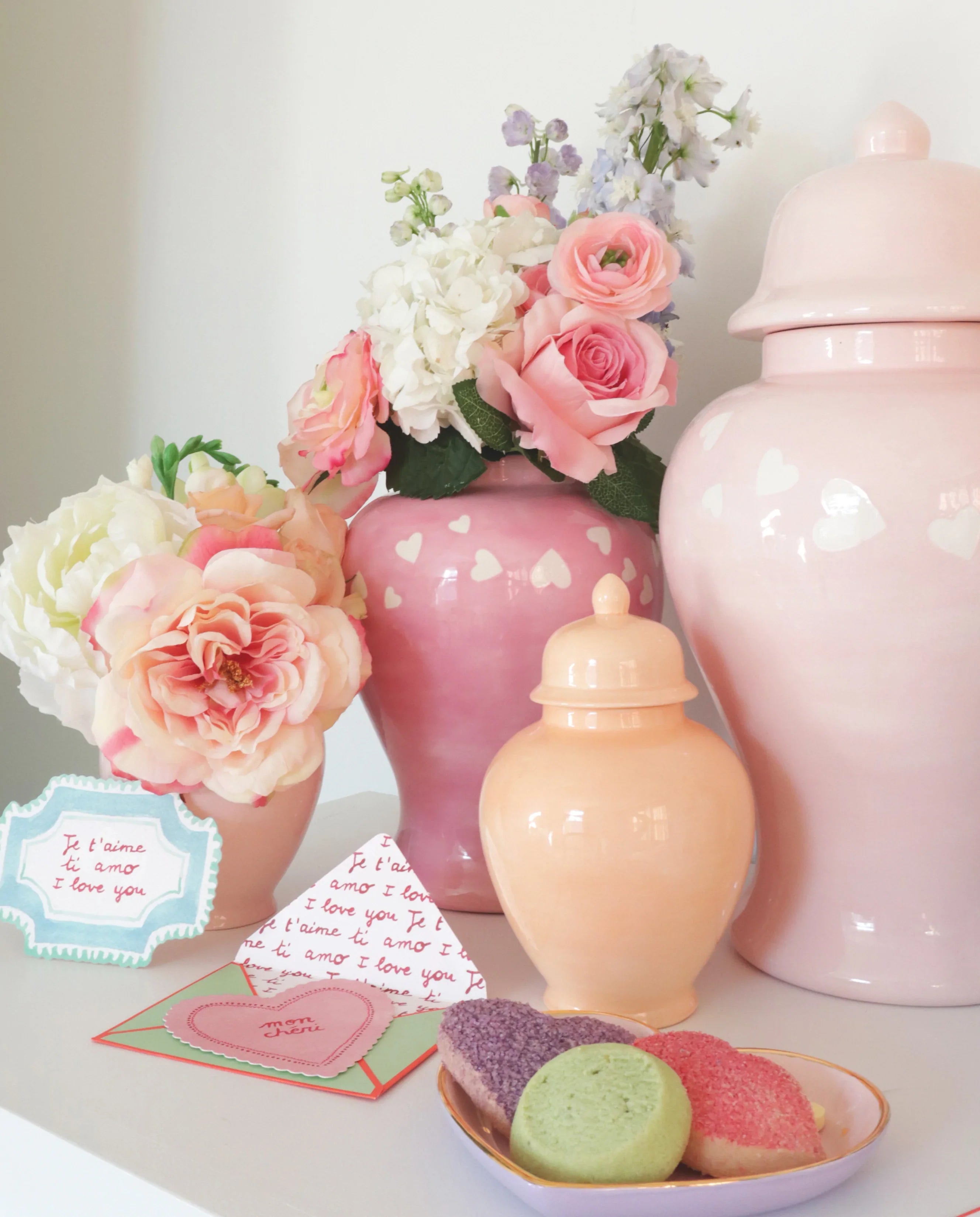 "Love is in the Air" Ginger Jars in Cherry Blossom Pink