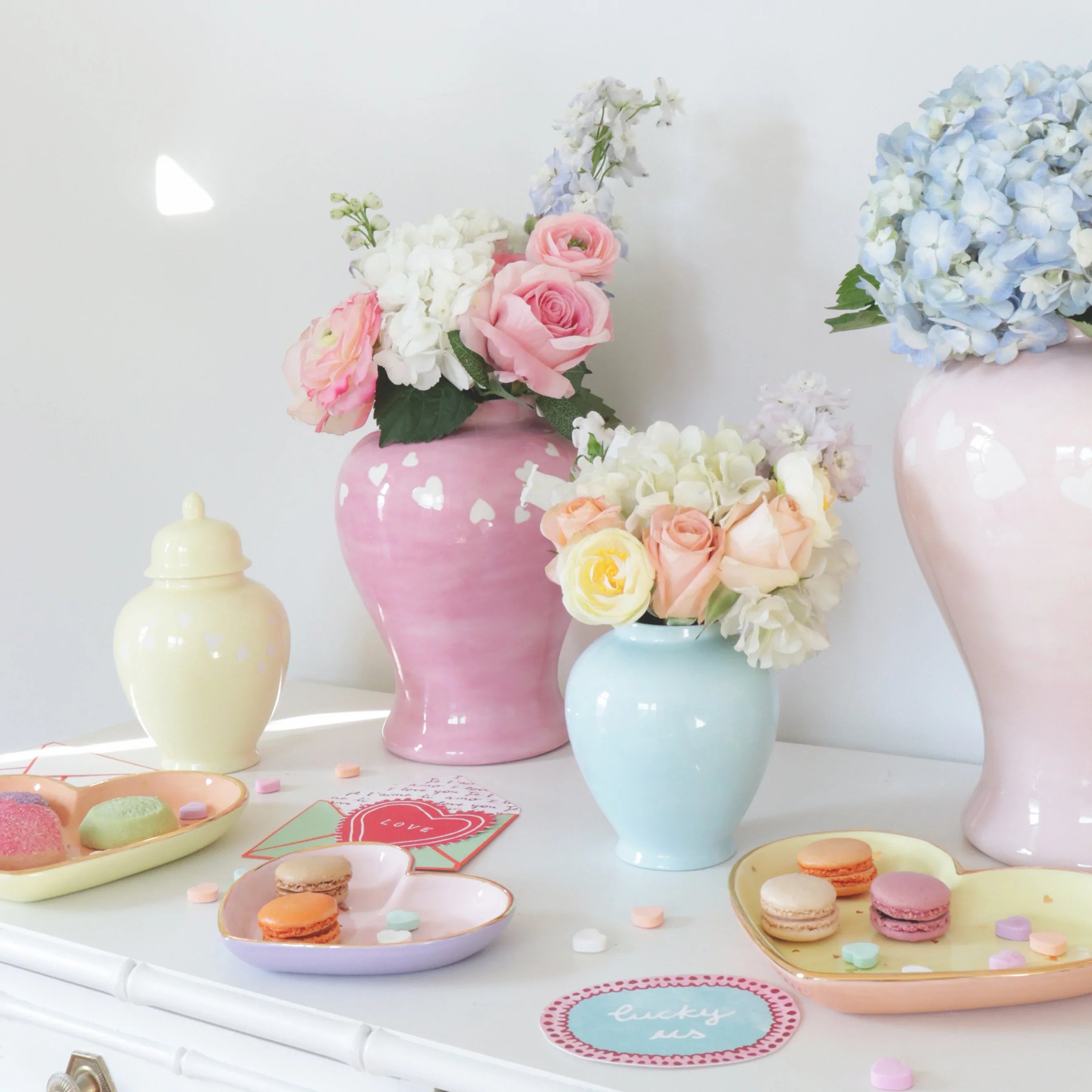 "Love is in the Air" Ginger Jars in Bubble Gum Pink