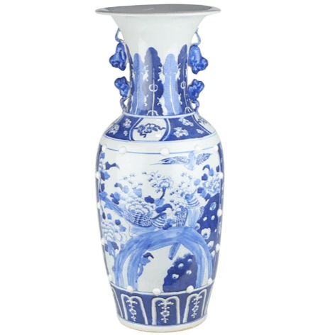 The Enchanted Home Vase in Blue/White with Floral and Bird Scene