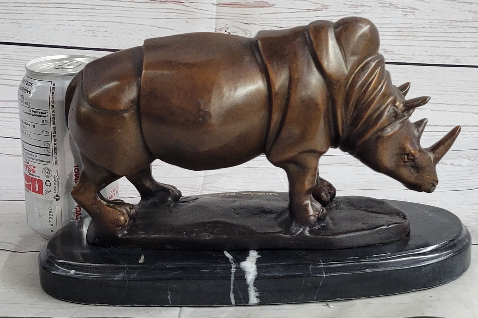 Signed Salvador Dali White Rhinoceros African Rhino Wild Life Bronze Sculpture Statue Art