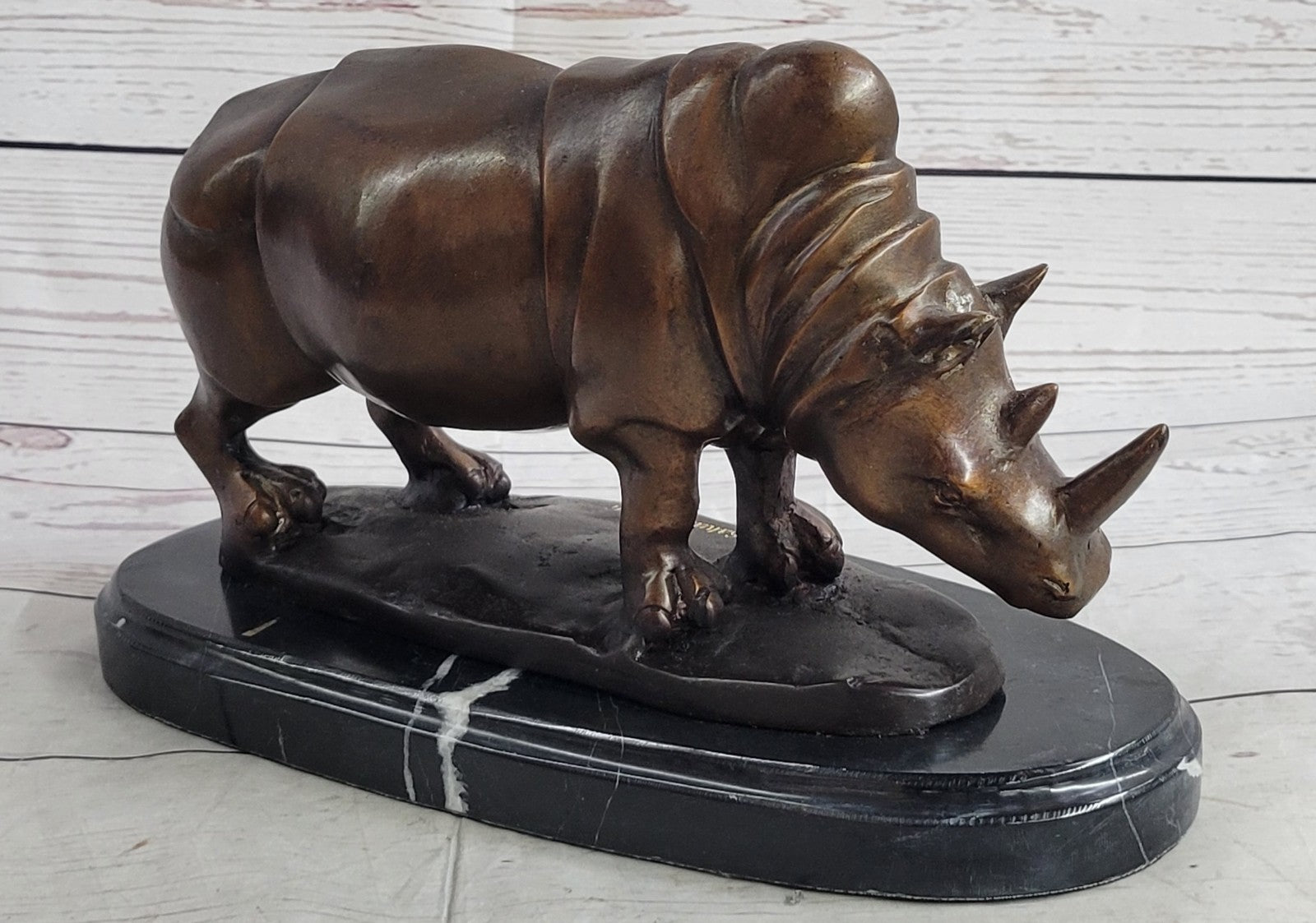 Signed Salvador Dali White Rhinoceros African Rhino Wild Life Bronze Sculpture Statue Art