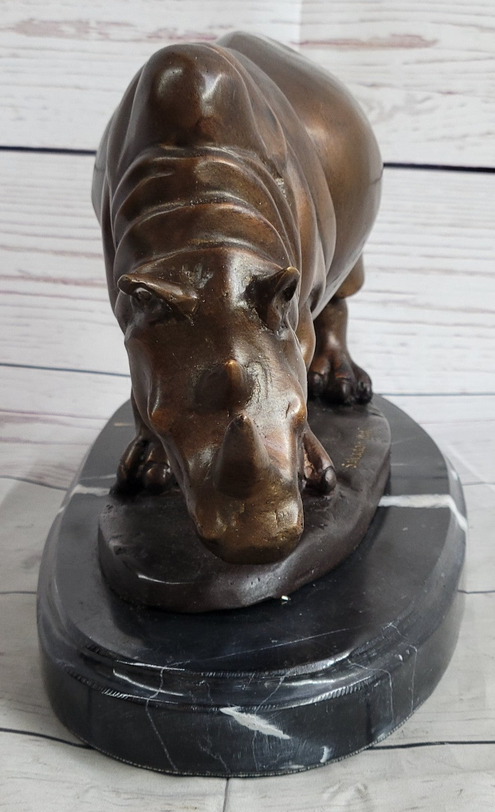 Signed Salvador Dali White Rhinoceros African Rhino Wild Life Bronze Sculpture Statue Art