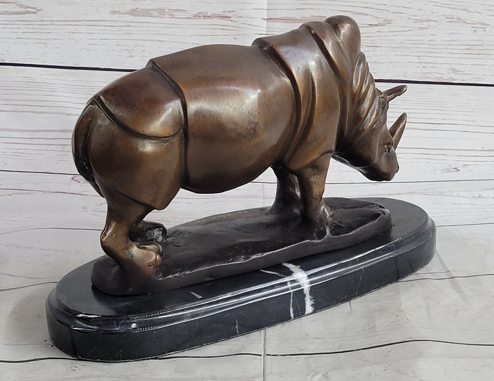 Signed Salvador Dali White Rhinoceros African Rhino Wild Life Bronze Sculpture Statue Art