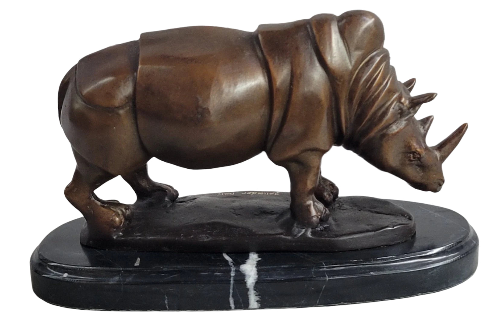 Signed Salvador Dali White Rhinoceros African Rhino Wild Life Bronze Sculpture Statue Art