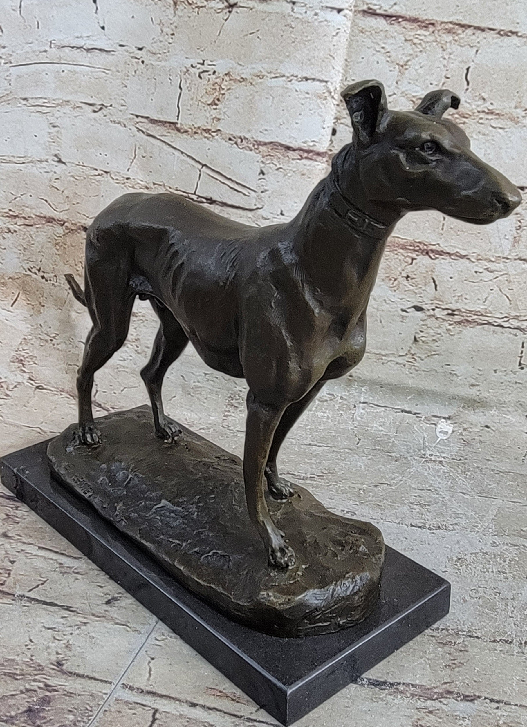 Greyhound Dog Bronze Metal Statue Sculpture Figure on Marble Base by Fremiet