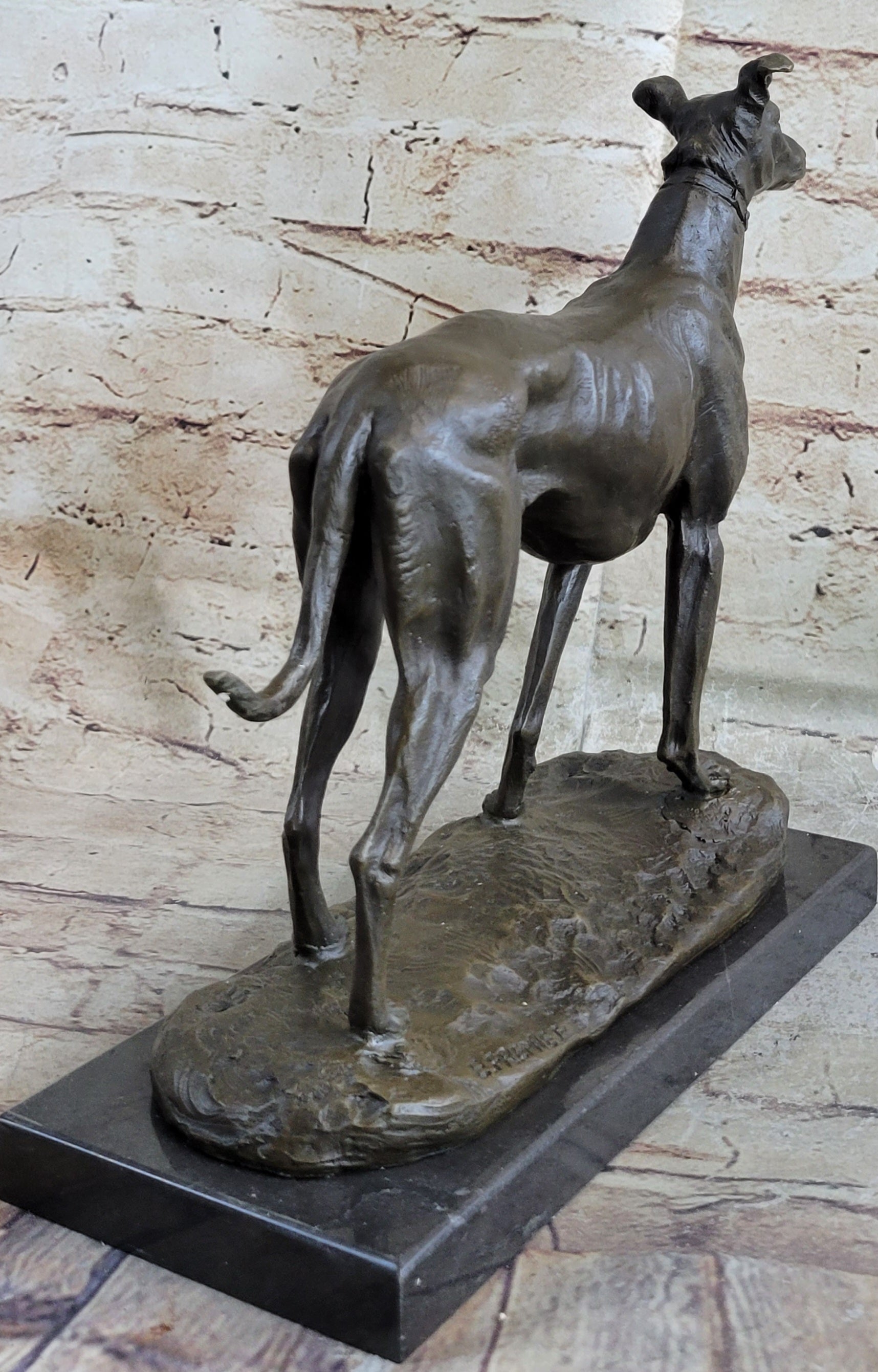 Greyhound Dog Bronze Metal Statue Sculpture Figure on Marble Base by Fremiet