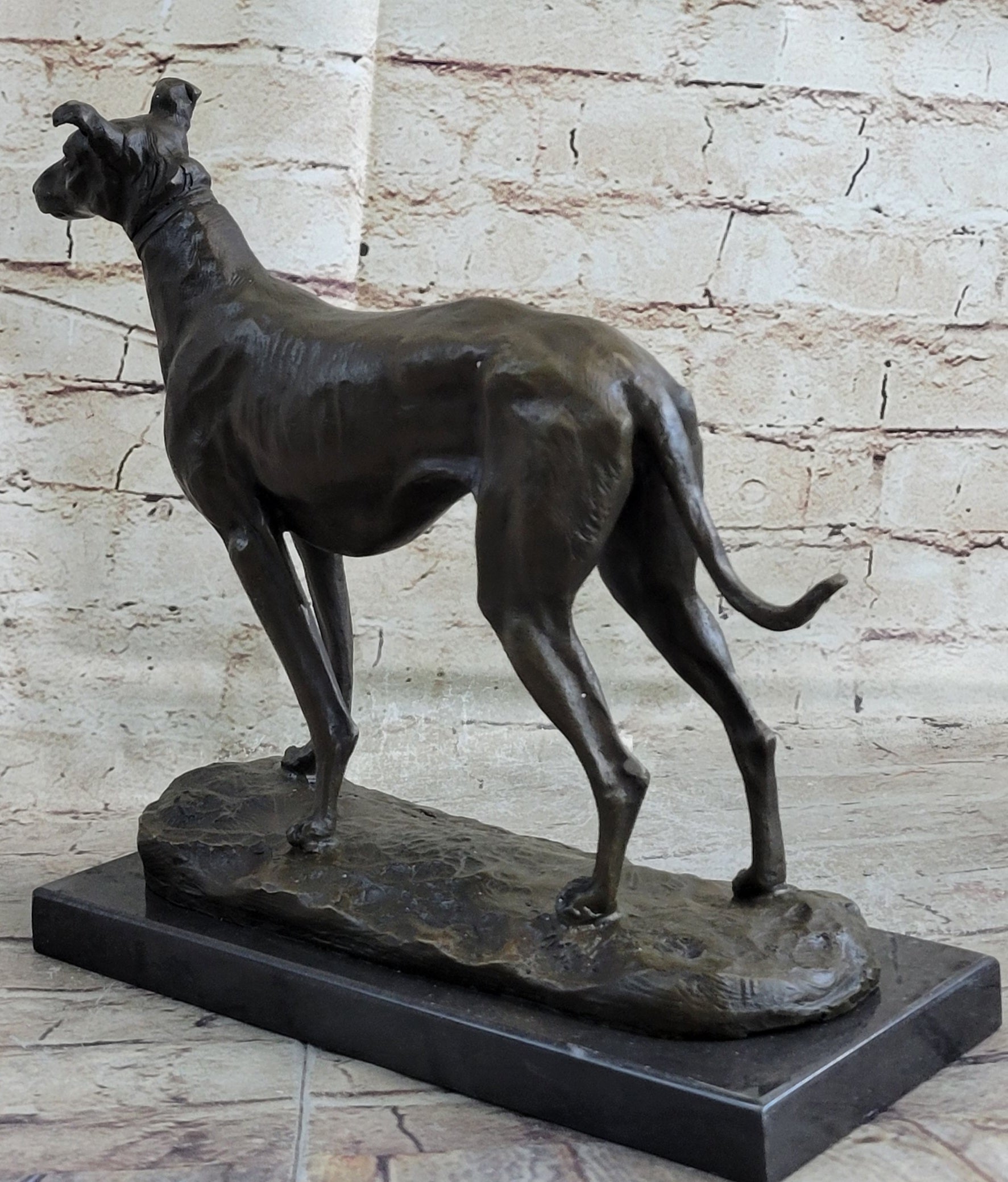 Greyhound Dog Bronze Metal Statue Sculpture Figure on Marble Base by Fremiet