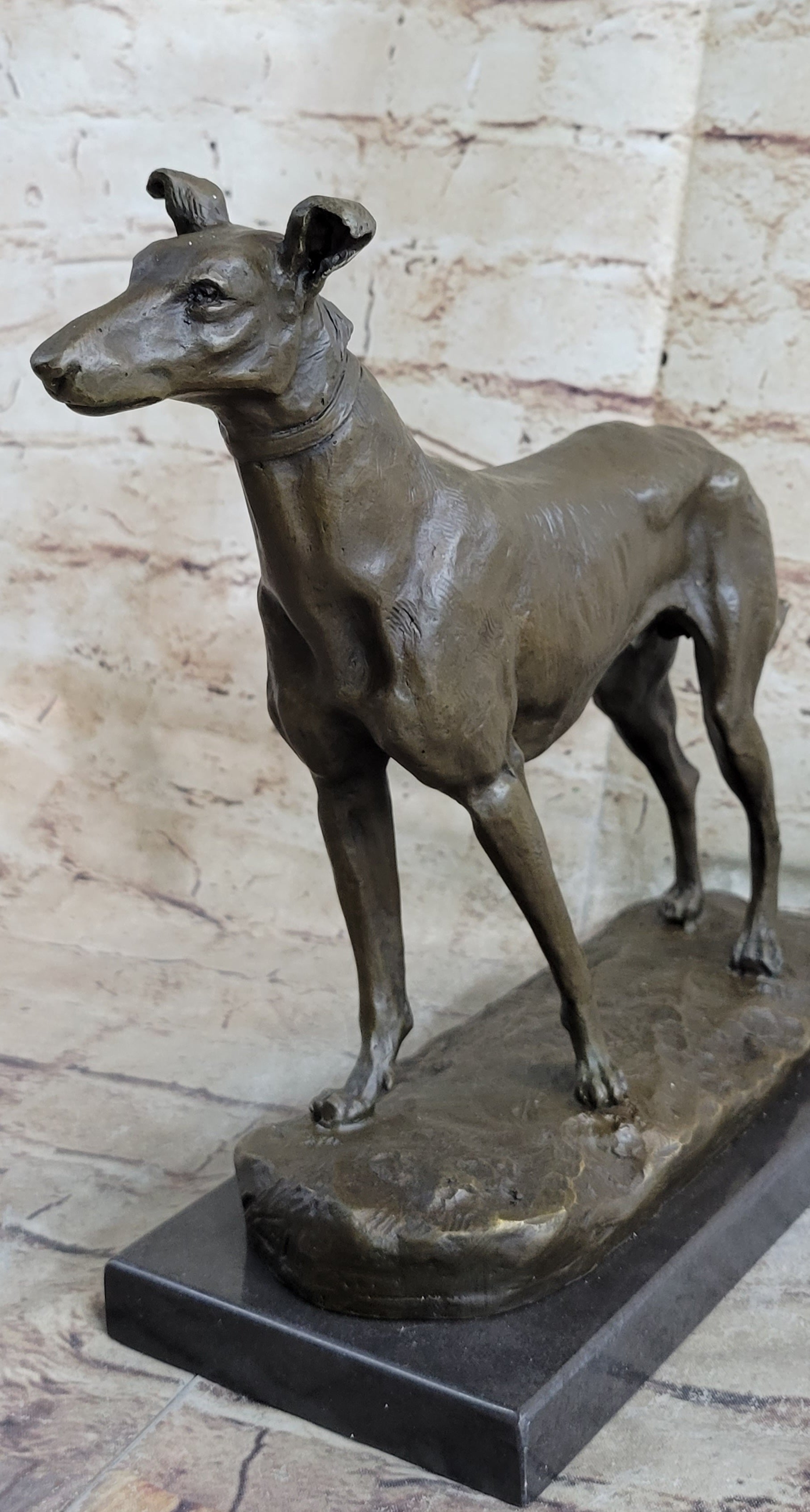 Greyhound Dog Bronze Metal Statue Sculpture Figure on Marble Base by Fremiet