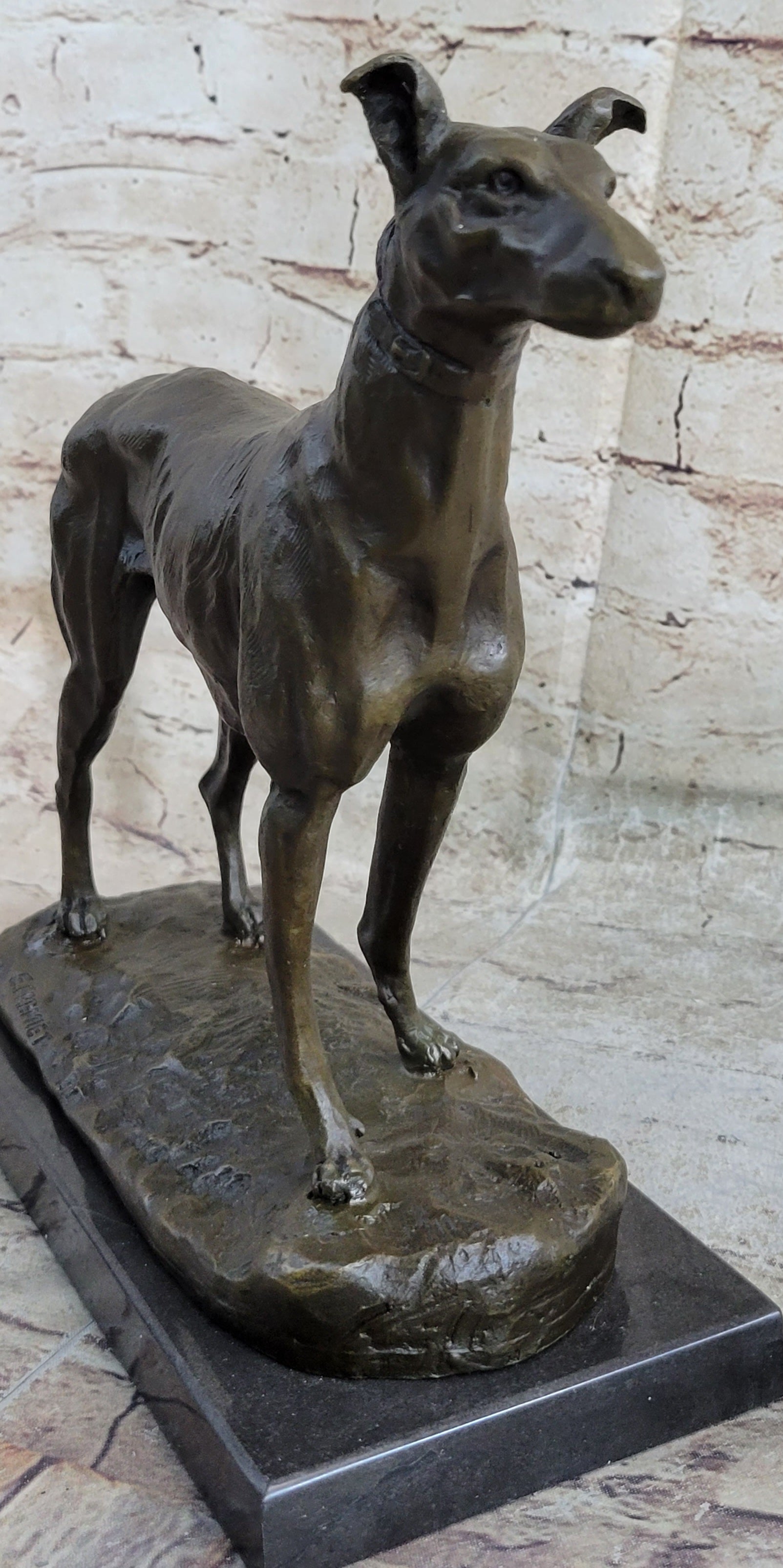 Greyhound Dog Bronze Metal Statue Sculpture Figure on Marble Base by Fremiet