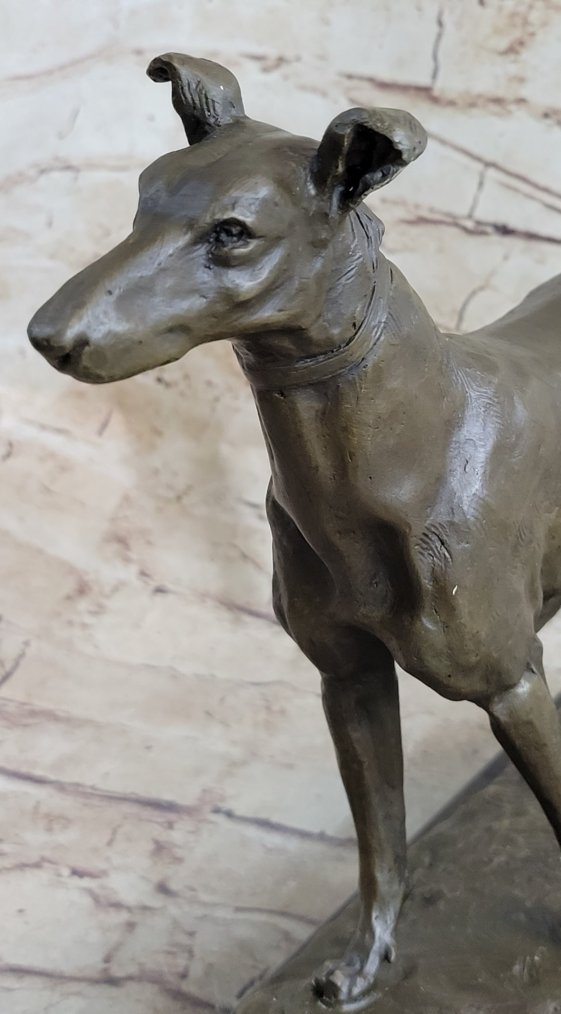 Greyhound Dog Bronze Metal Statue Sculpture Figure on Marble Base by Fremiet