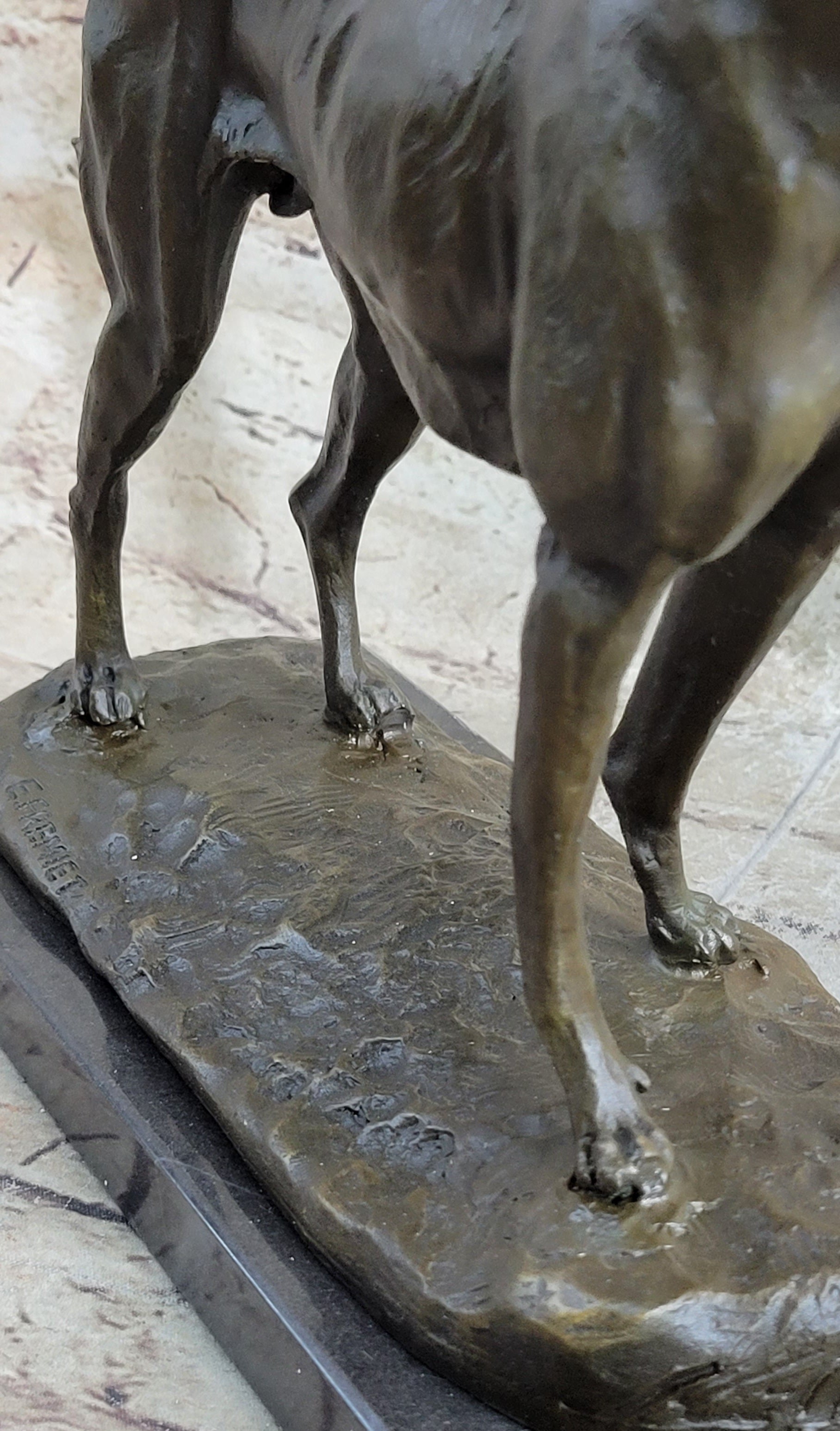 Greyhound Dog Bronze Metal Statue Sculpture Figure on Marble Base by Fremiet