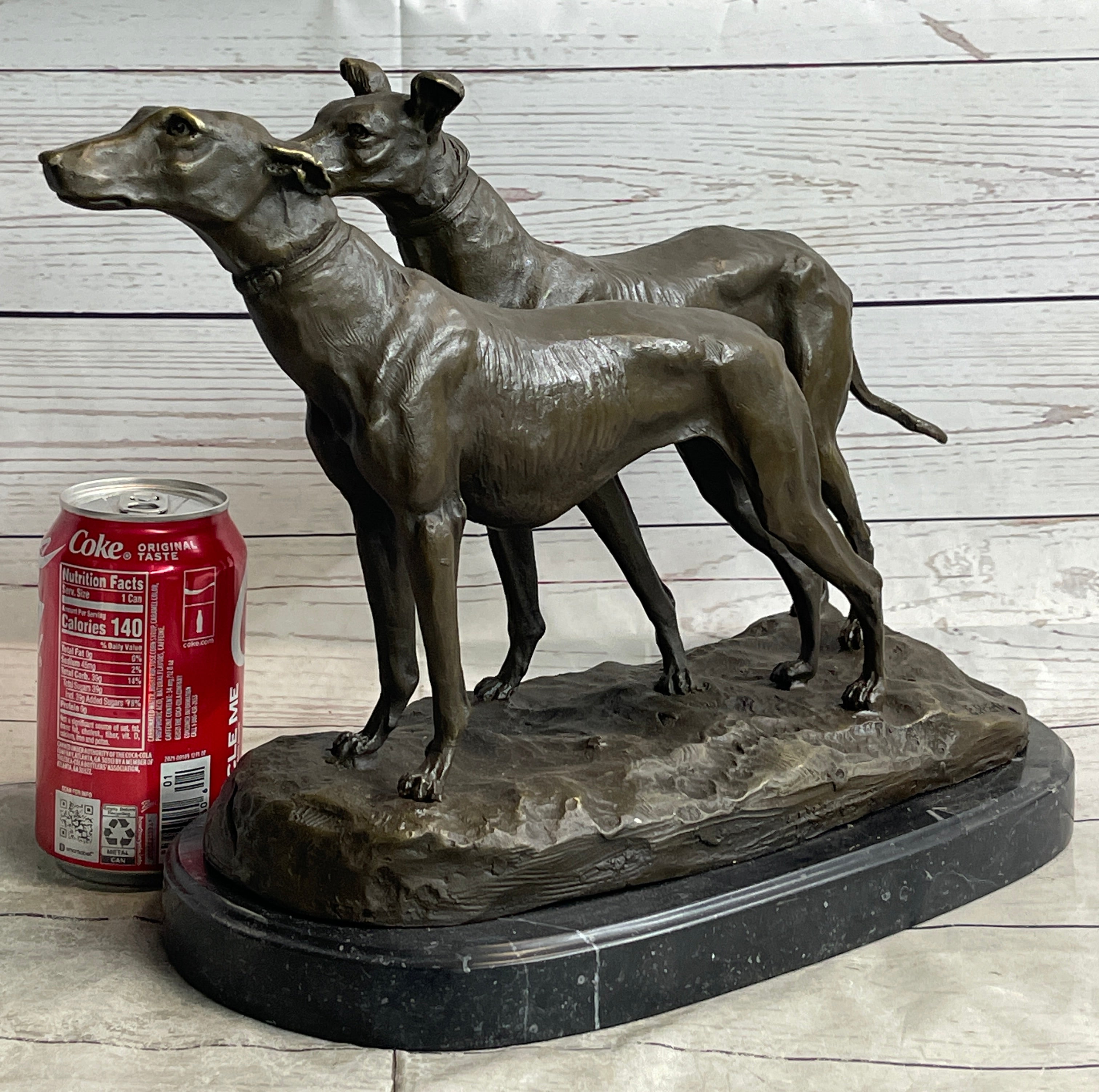 Pair of Greyhounds - Two Slender Racing Dogs Handmade Bronze Sculpture by Fremiet