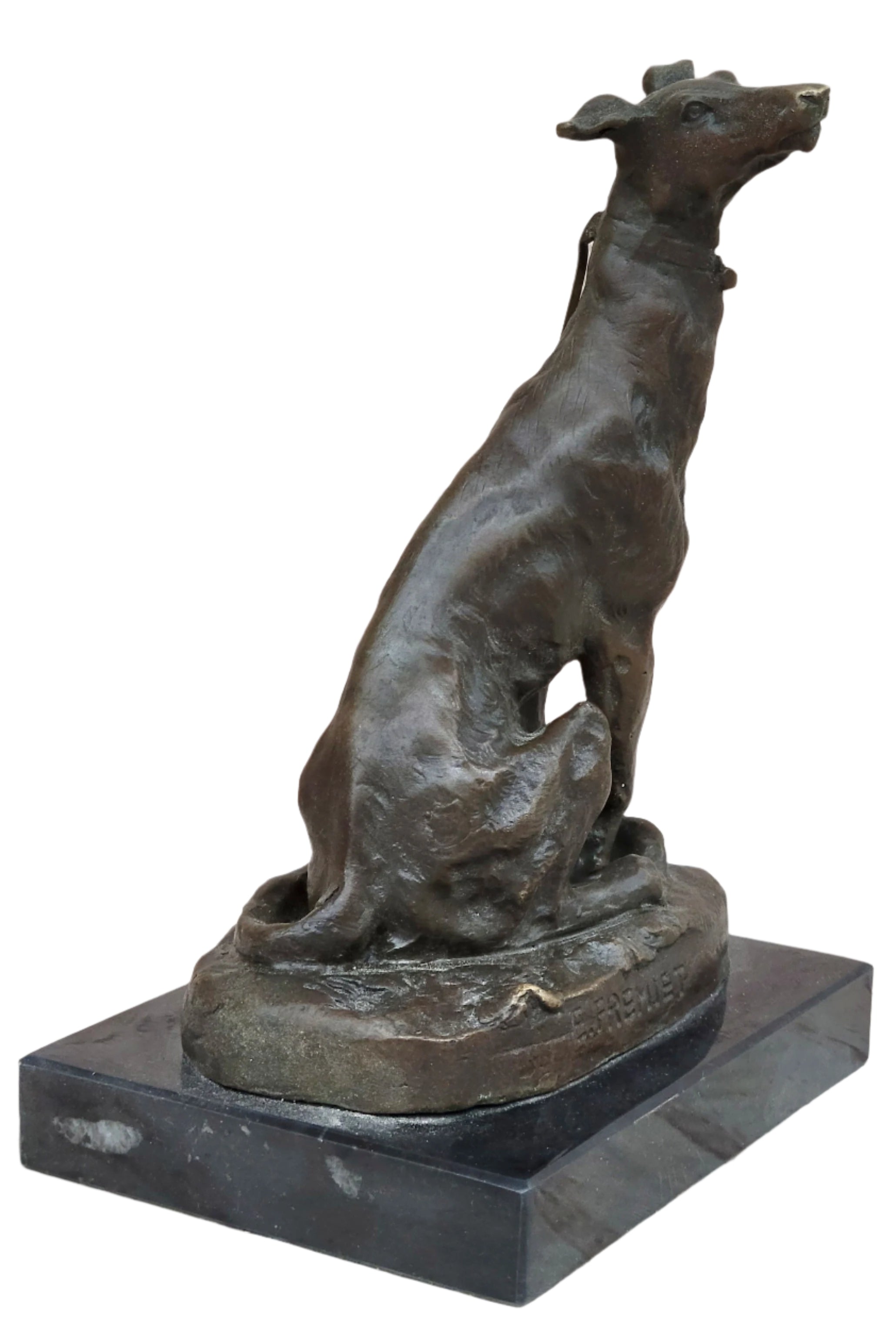 Emmanuel Fremiet Bronze Metal Greyhound Slender Dog Sculpture Statue Figure on Marble Base