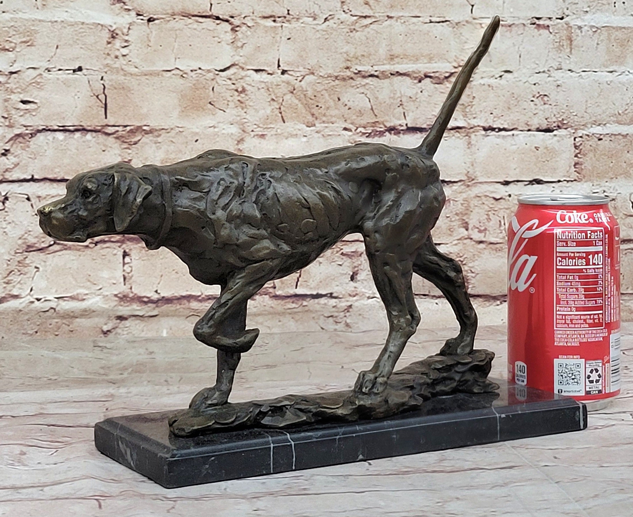 Dog Following Scent Bronze Sculpture Statue Figure on Marble Base Signed Milo