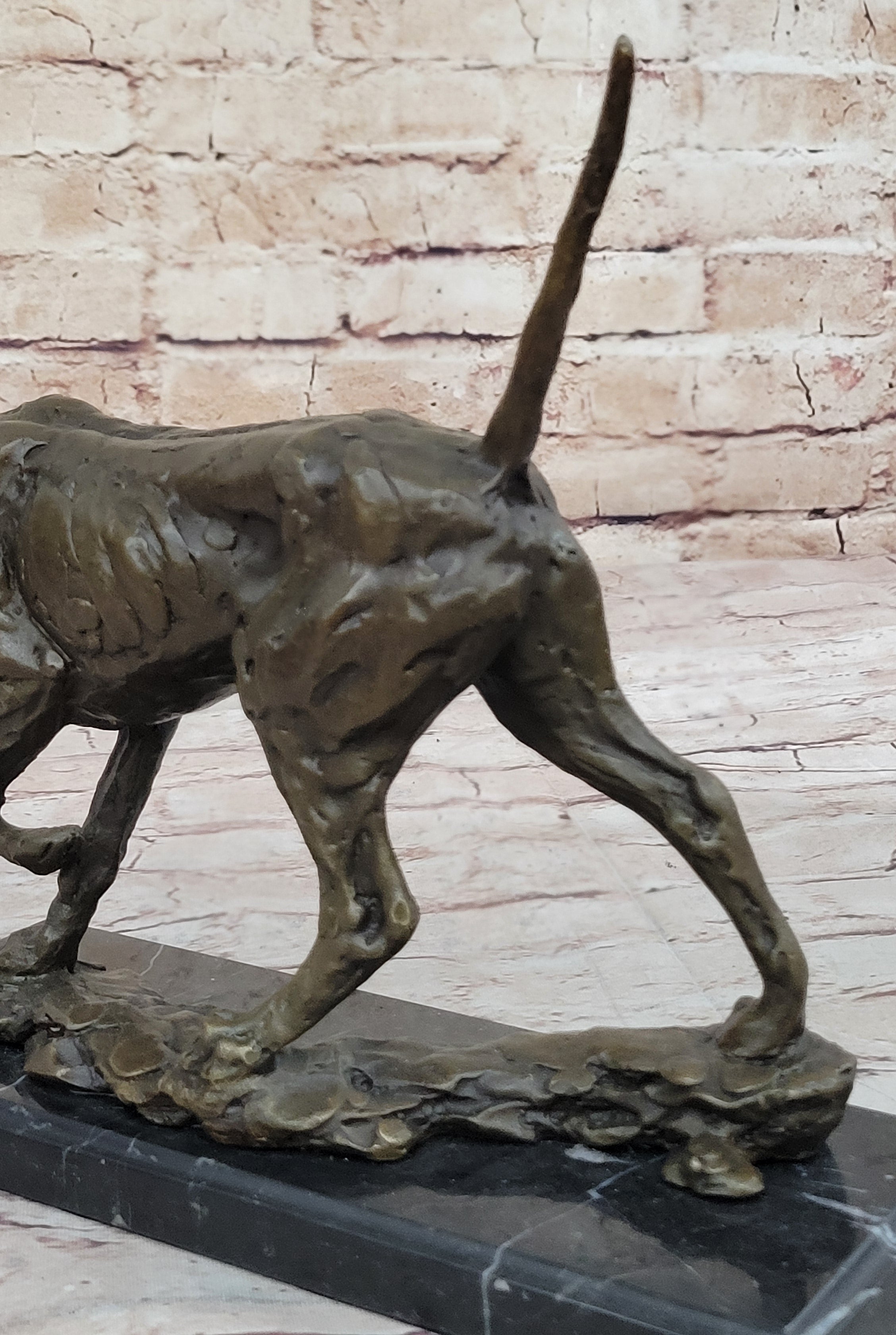 Dog Following Scent Bronze Sculpture Statue Figure on Marble Base Signed Milo