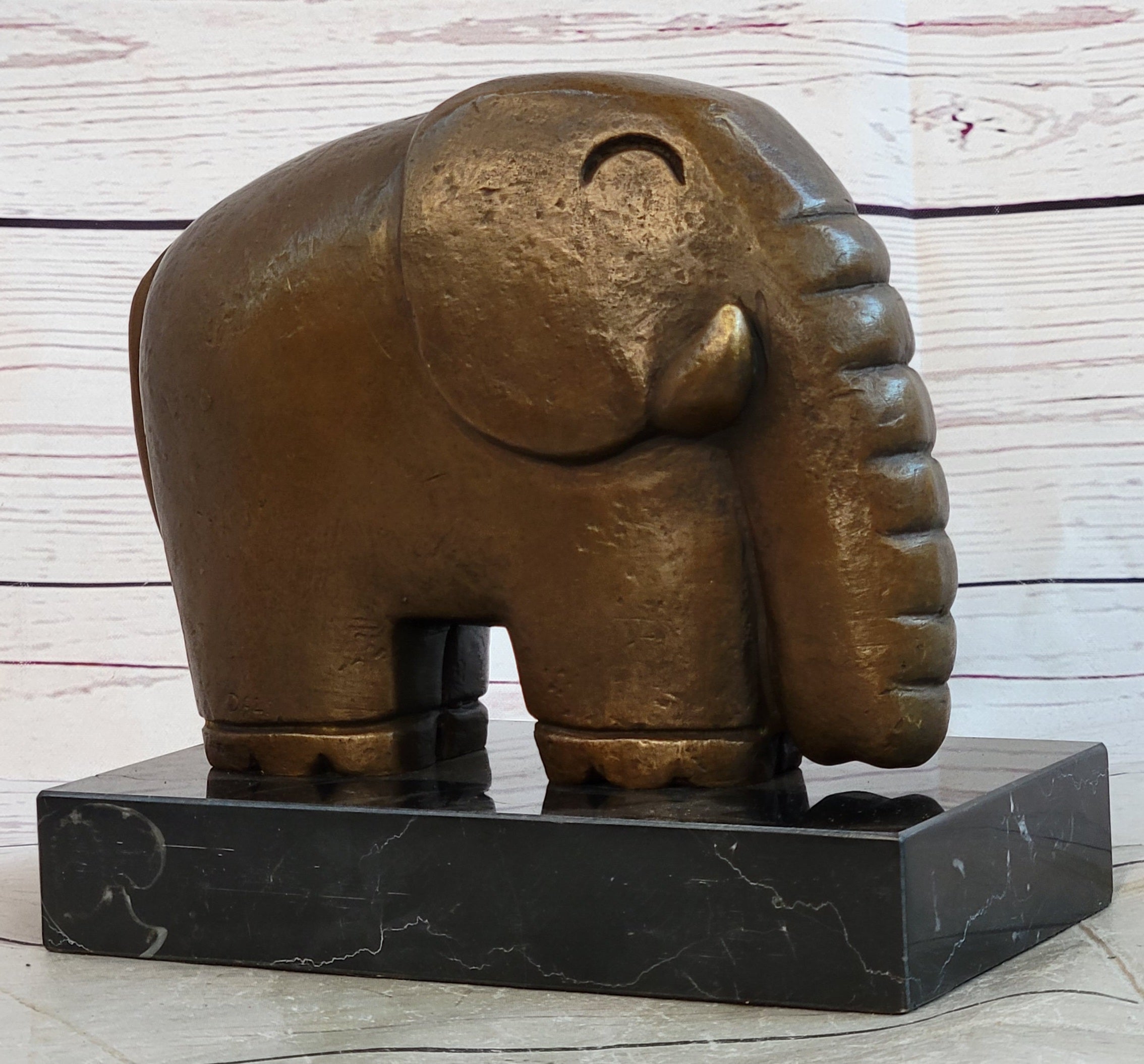 Abstract Modern Elephant Bronze Sculpture Statue Dali Art on Marble Base