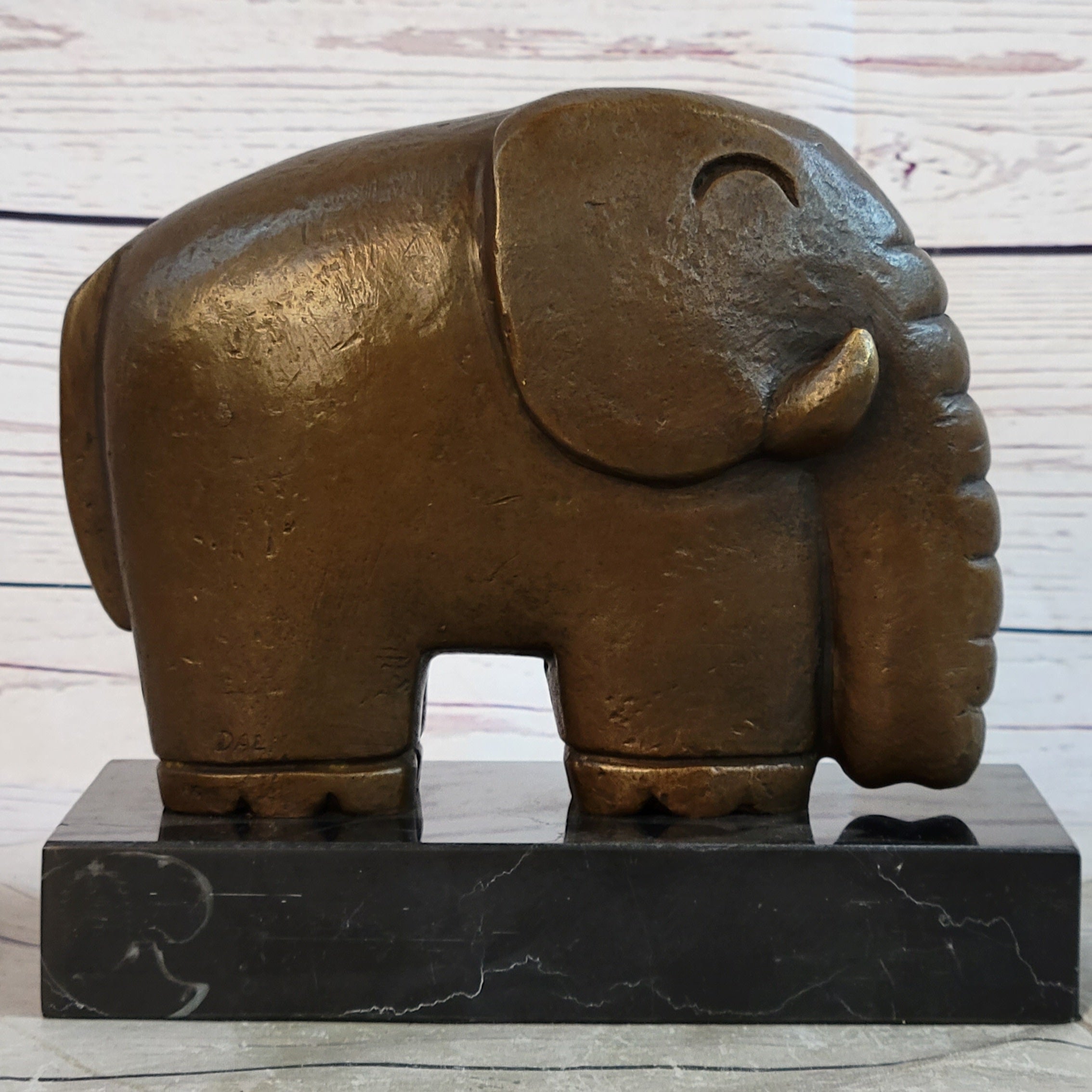 Abstract Modern Elephant Bronze Sculpture Statue Dali Art on Marble Base