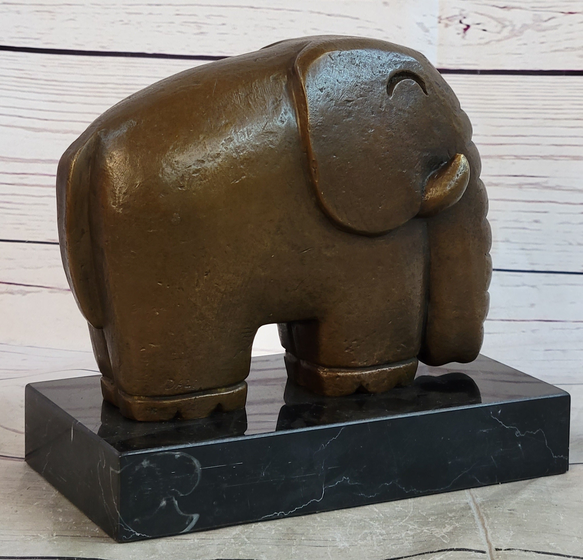 Abstract Modern Elephant Bronze Sculpture Statue Dali Art on Marble Base