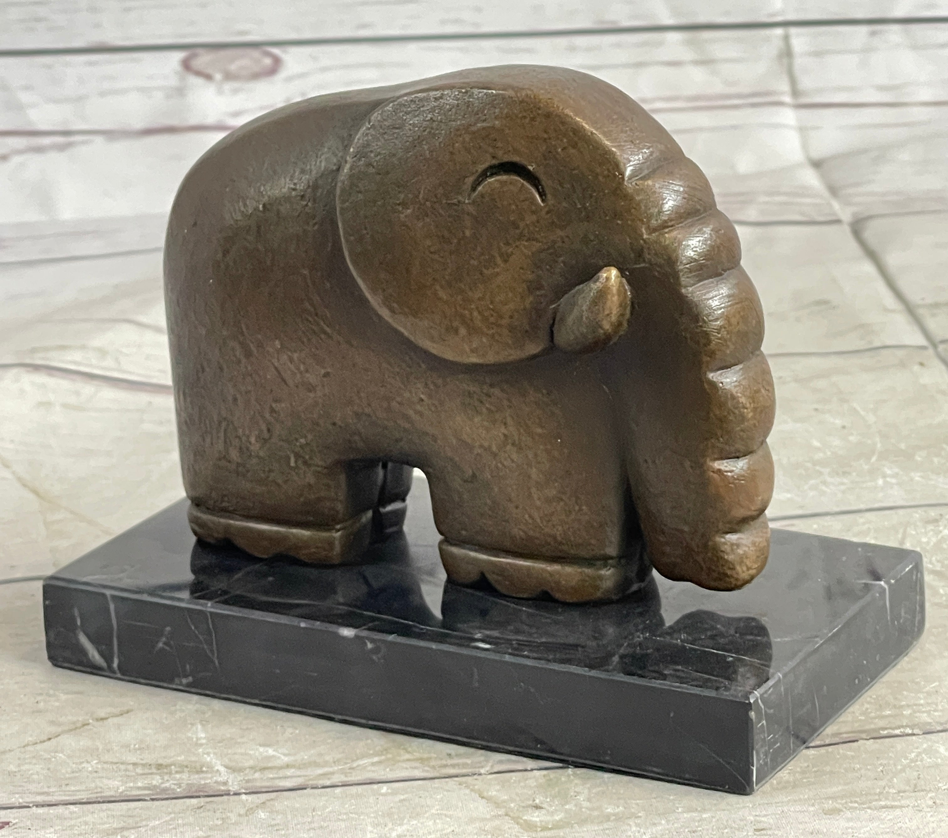 Modern Art Abstract Elephant Bronze Sculpture Statue Signed Dali on Marble Base