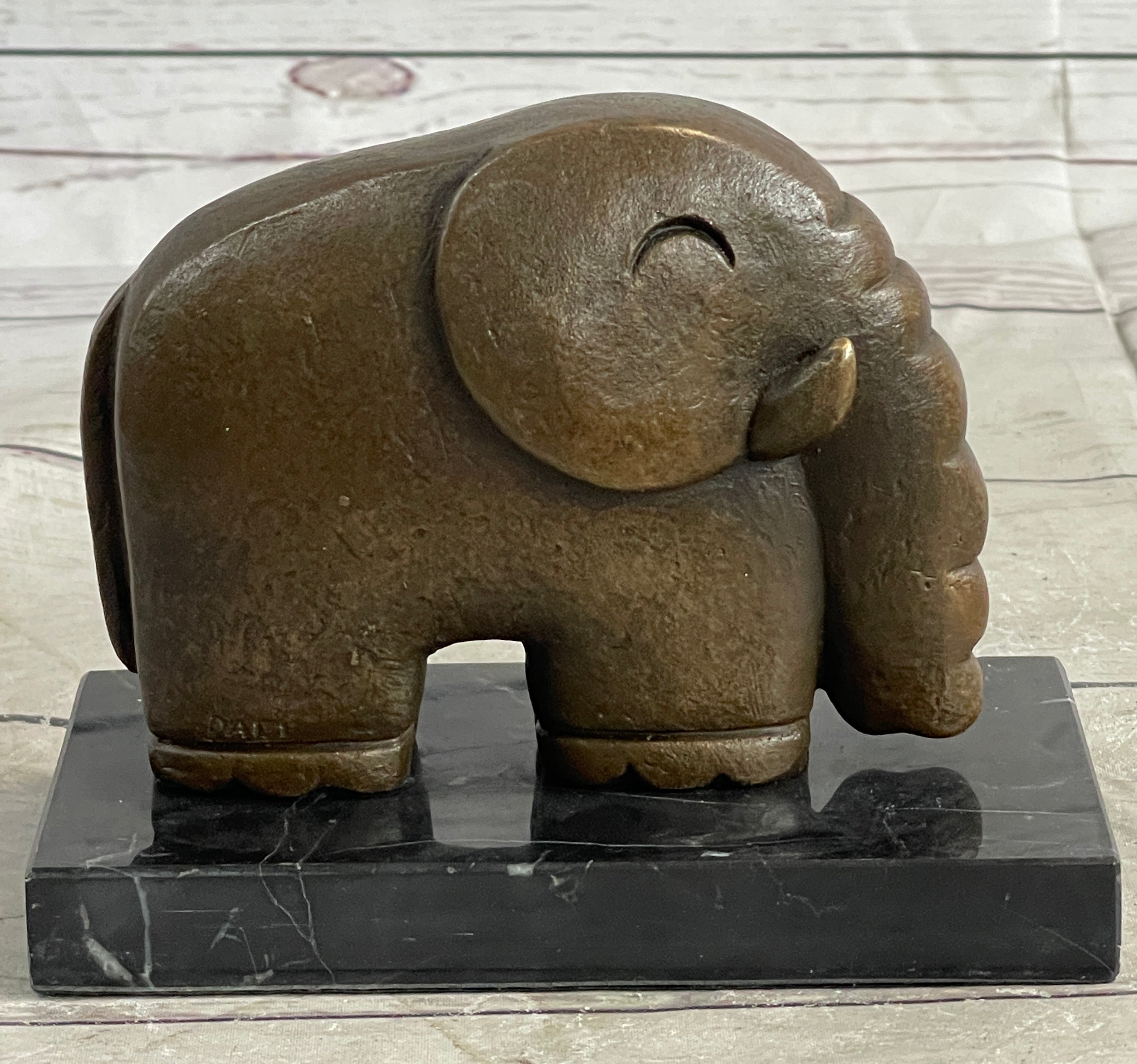 Modern Art Abstract Elephant Bronze Sculpture Statue Signed Dali on Marble Base