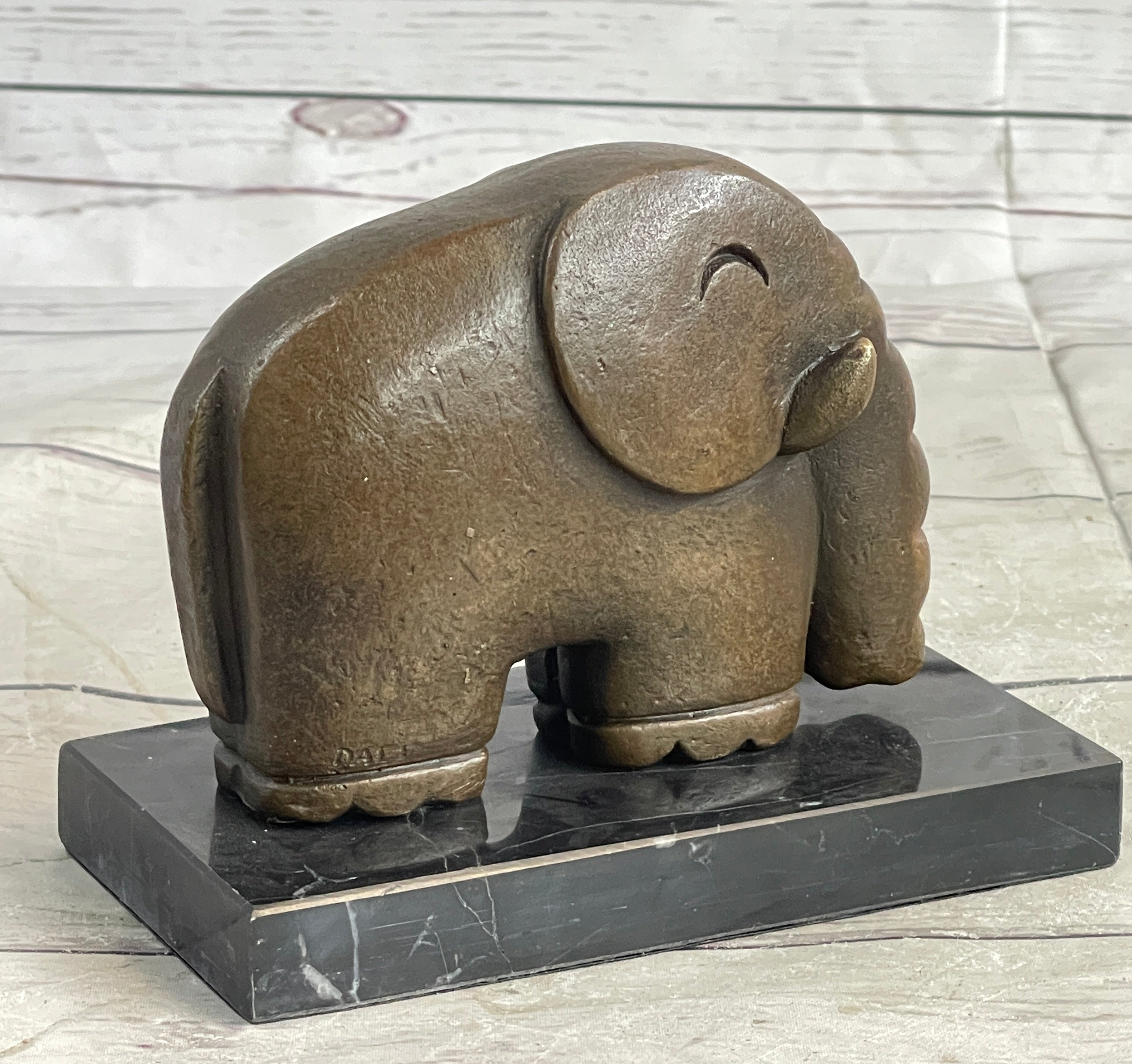 Modern Art Abstract Elephant Bronze Sculpture Statue Signed Dali on Marble Base