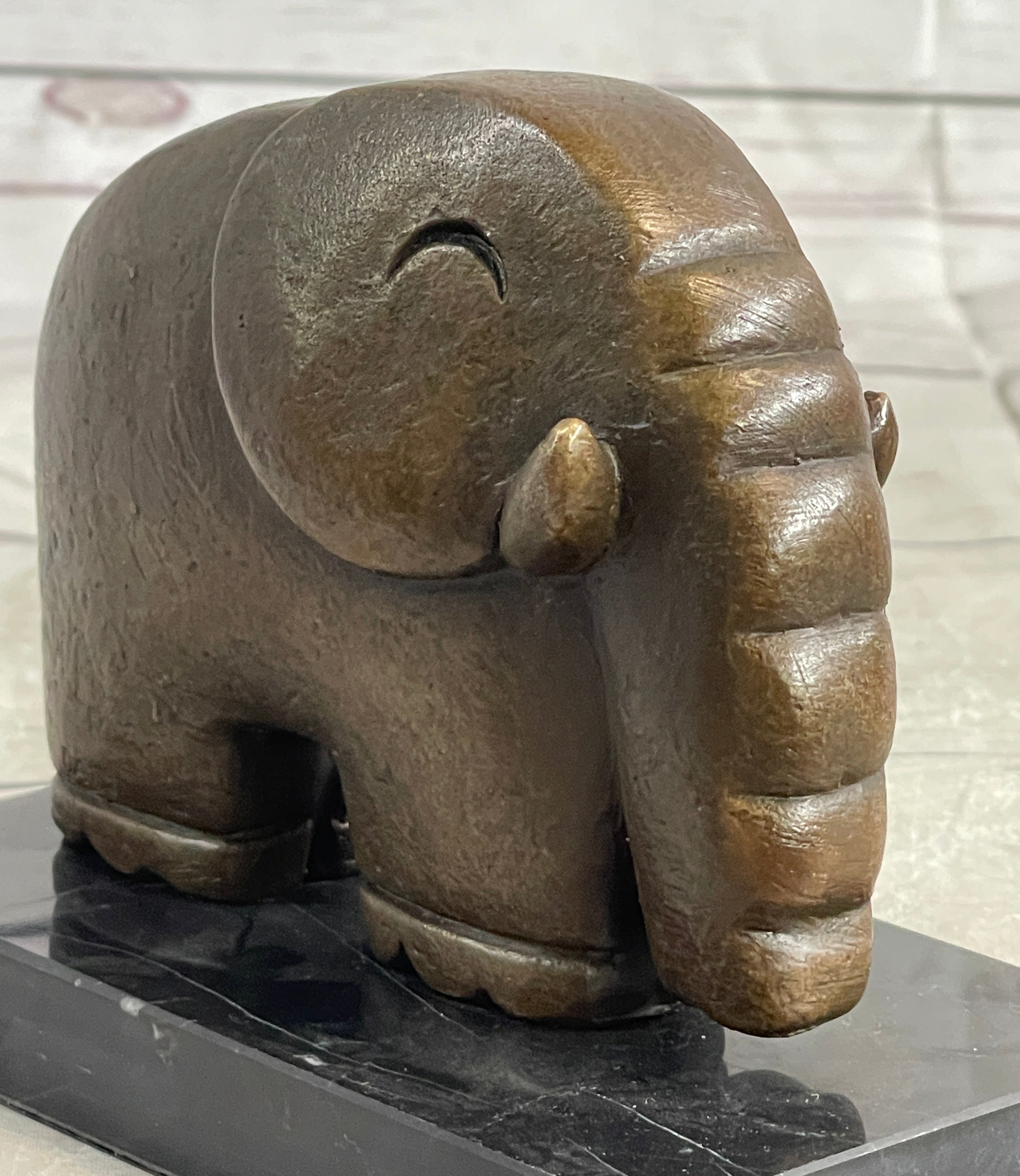 Modern Art Abstract Elephant Bronze Sculpture Statue Signed Dali on Marble Base