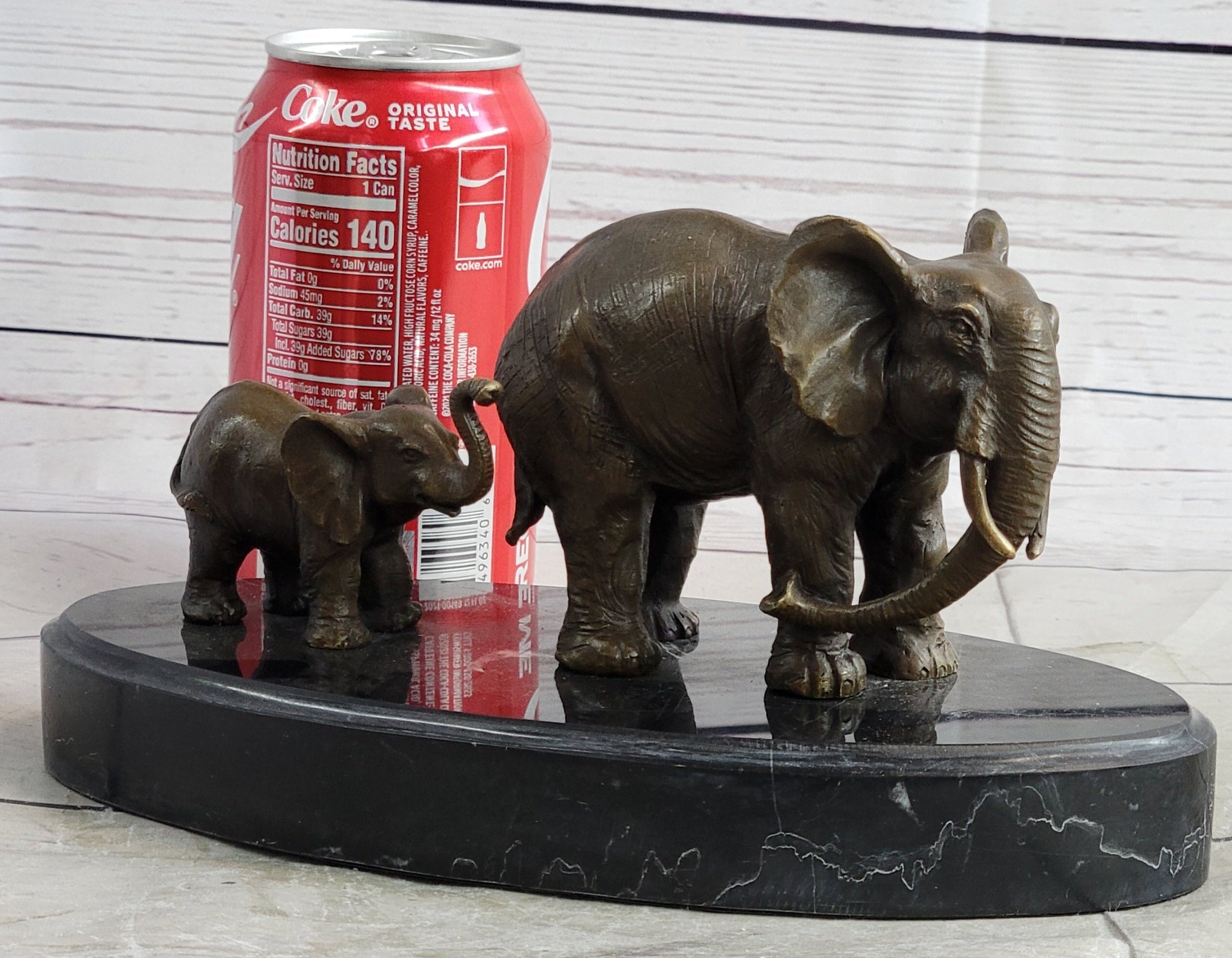 Mother and Child Elephant & Calf Barye Bronze Sculpture on Marble Base