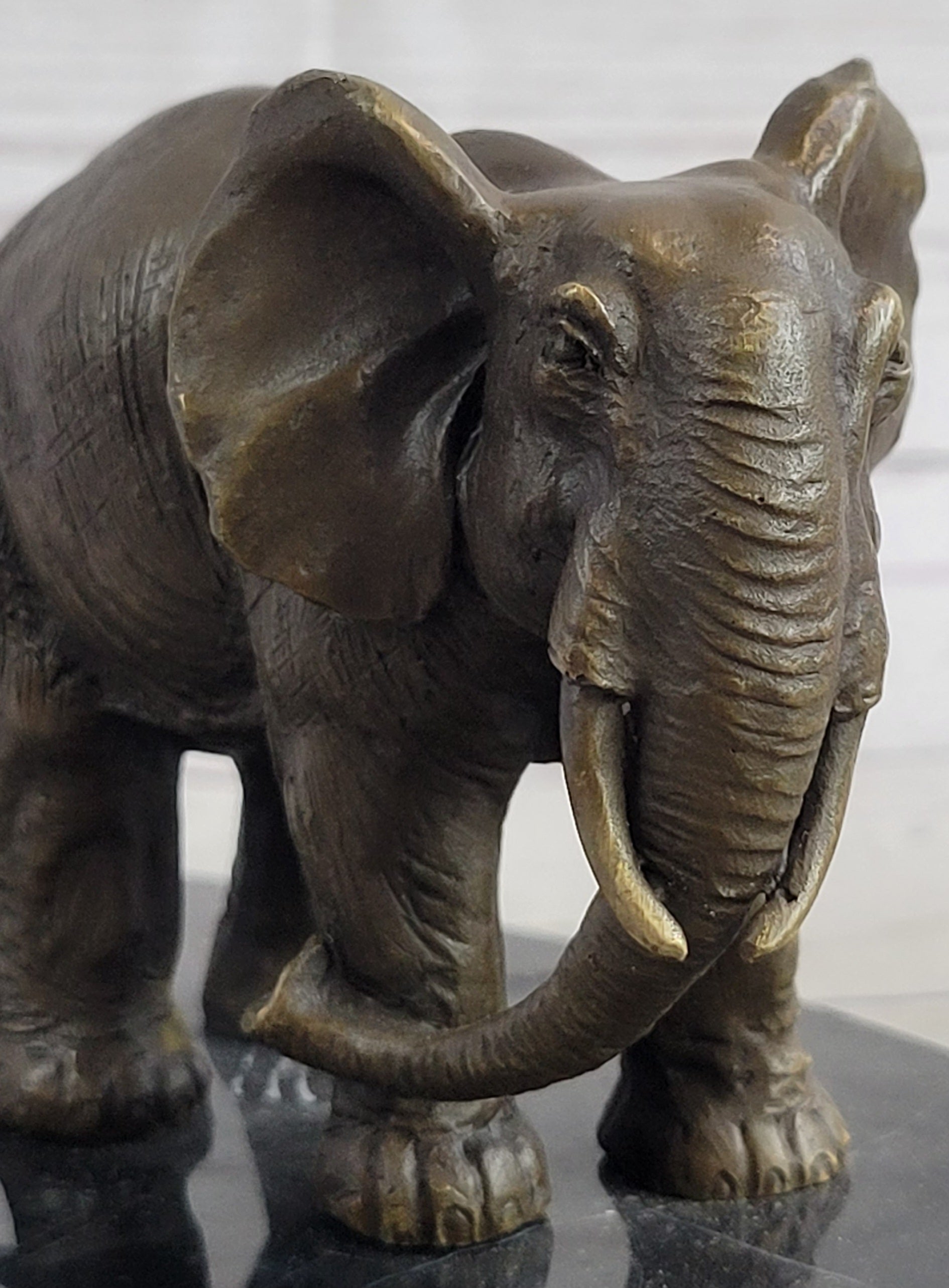 Mother and Child Elephant & Calf Barye Bronze Sculpture on Marble Base