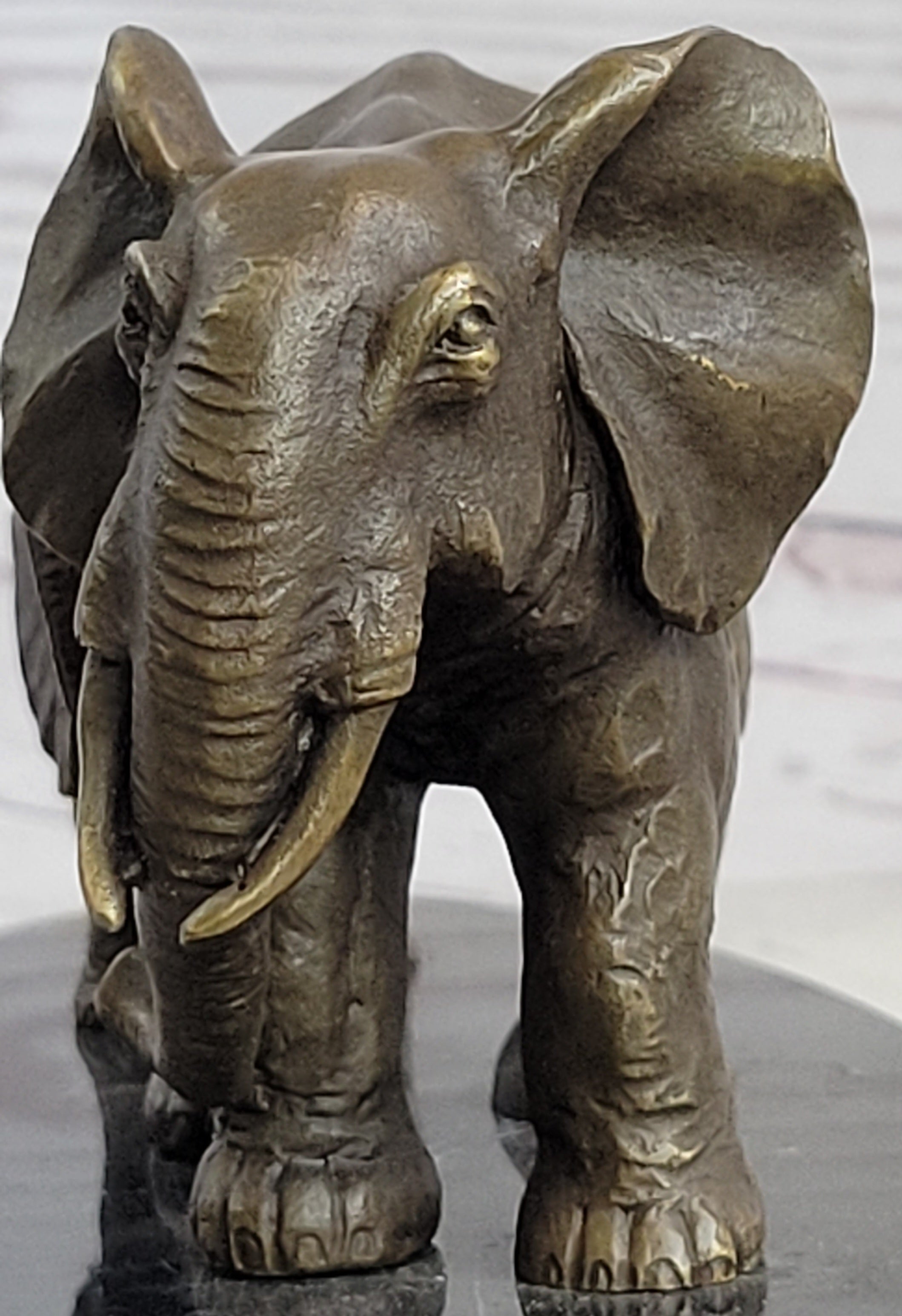 Mother and Child Elephant & Calf Barye Bronze Sculpture on Marble Base