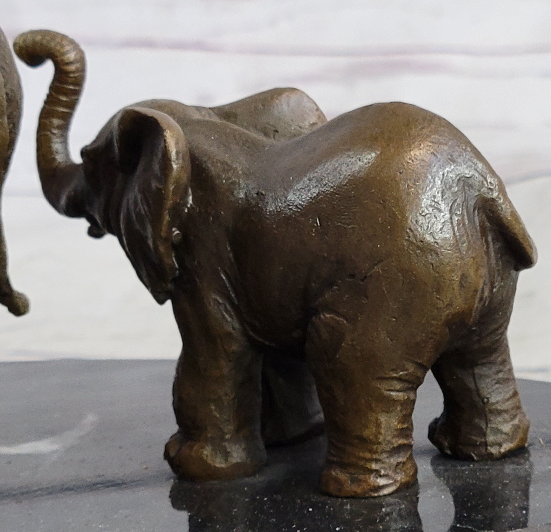 Mother and Child Elephant & Calf Barye Bronze Sculpture on Marble Base