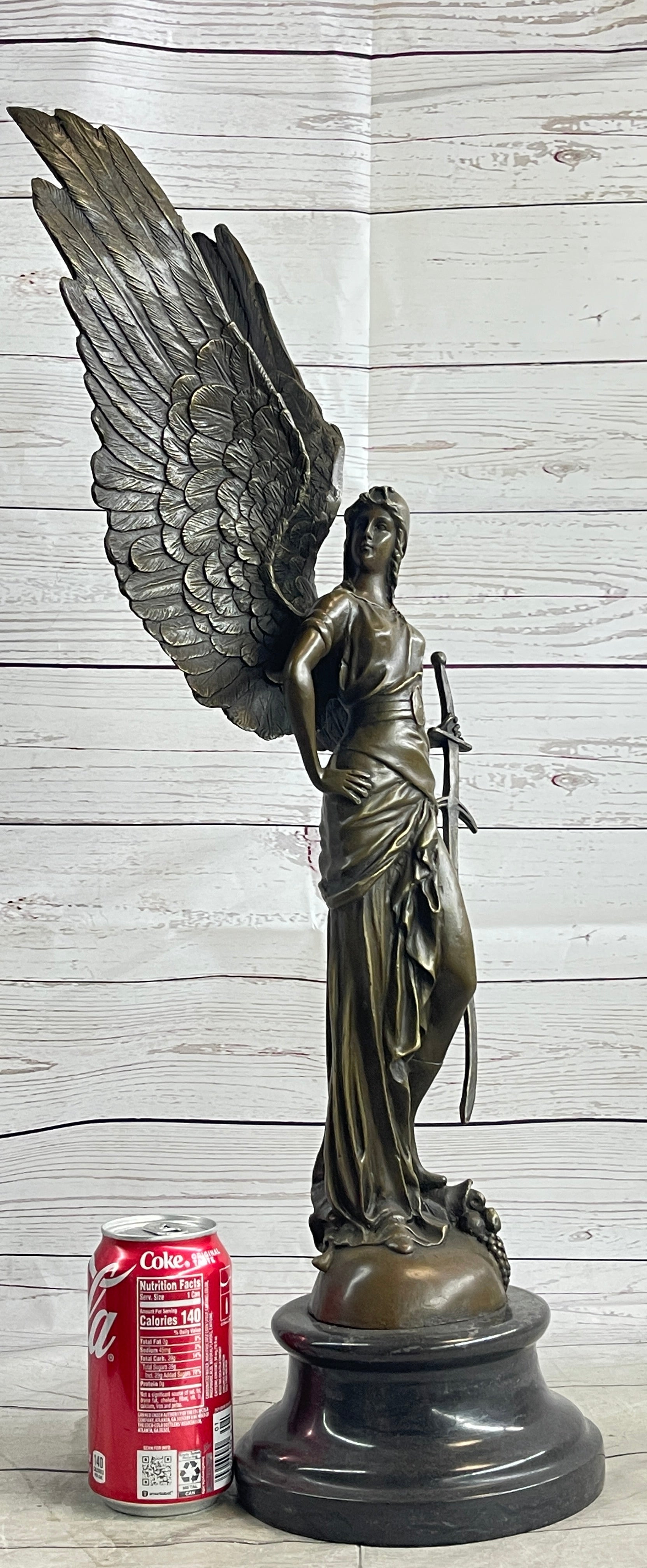 Angel with Sword Classical Bronze Statue Sculpture Signed Art Indoor Outdoor 25" x 8"