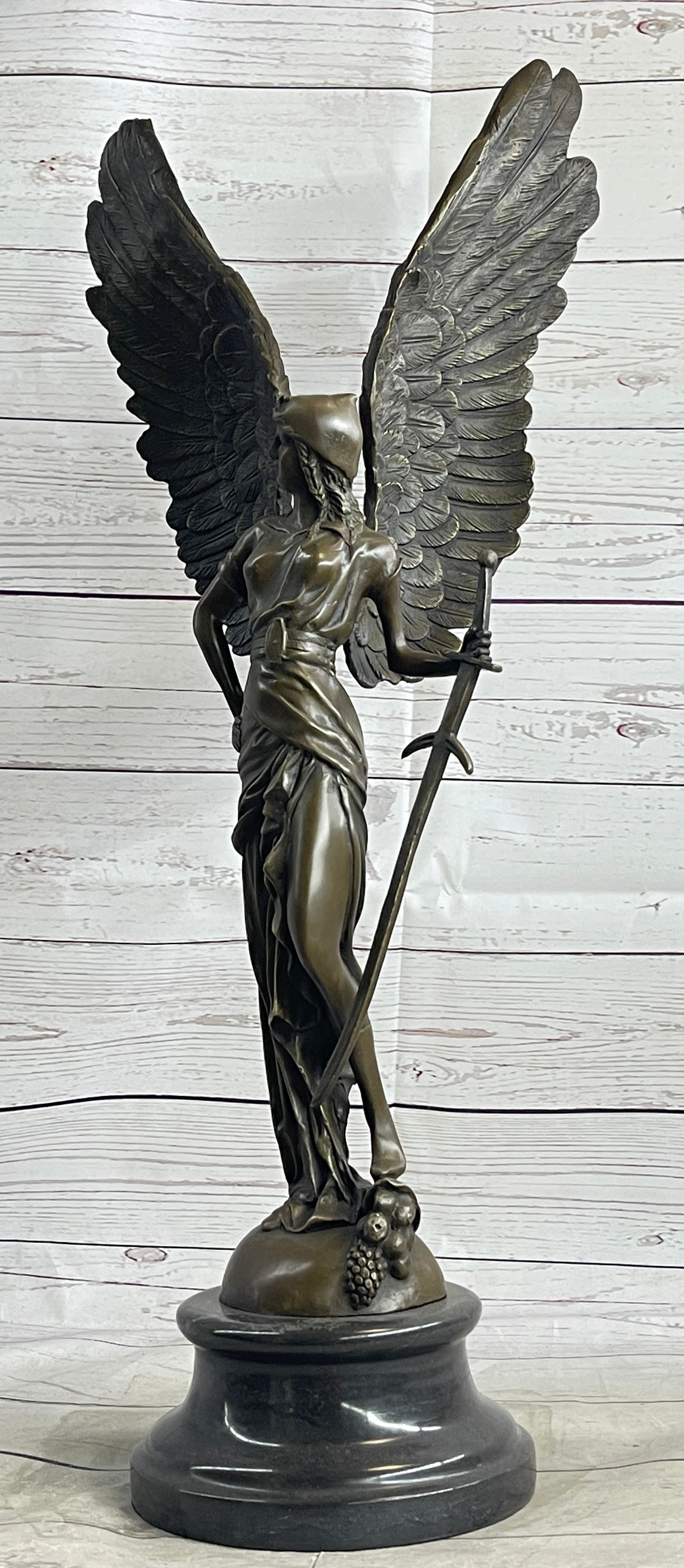 Angel with Sword Classical Bronze Statue Sculpture Signed Art Indoor Outdoor 25" x 8"