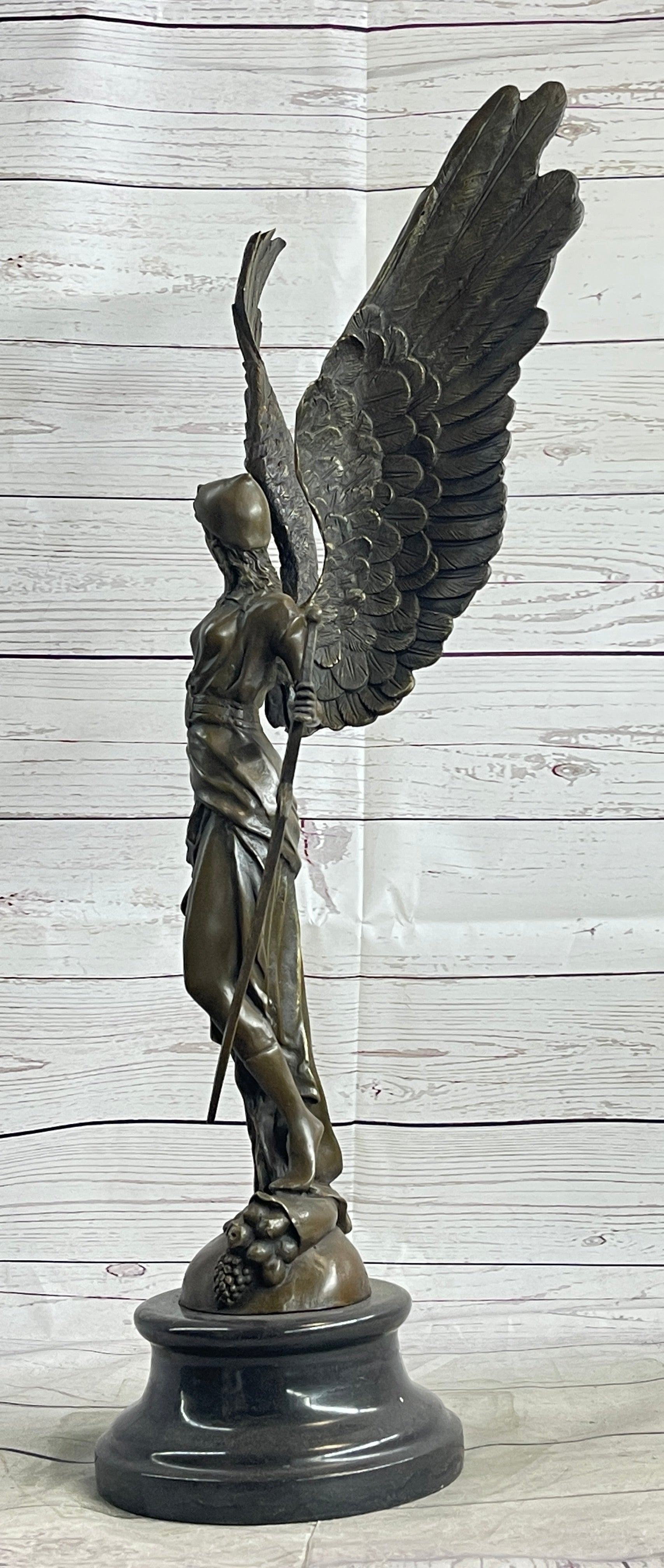 Angel with Sword Classical Bronze Statue Sculpture Signed Art Indoor Outdoor 25" x 8"