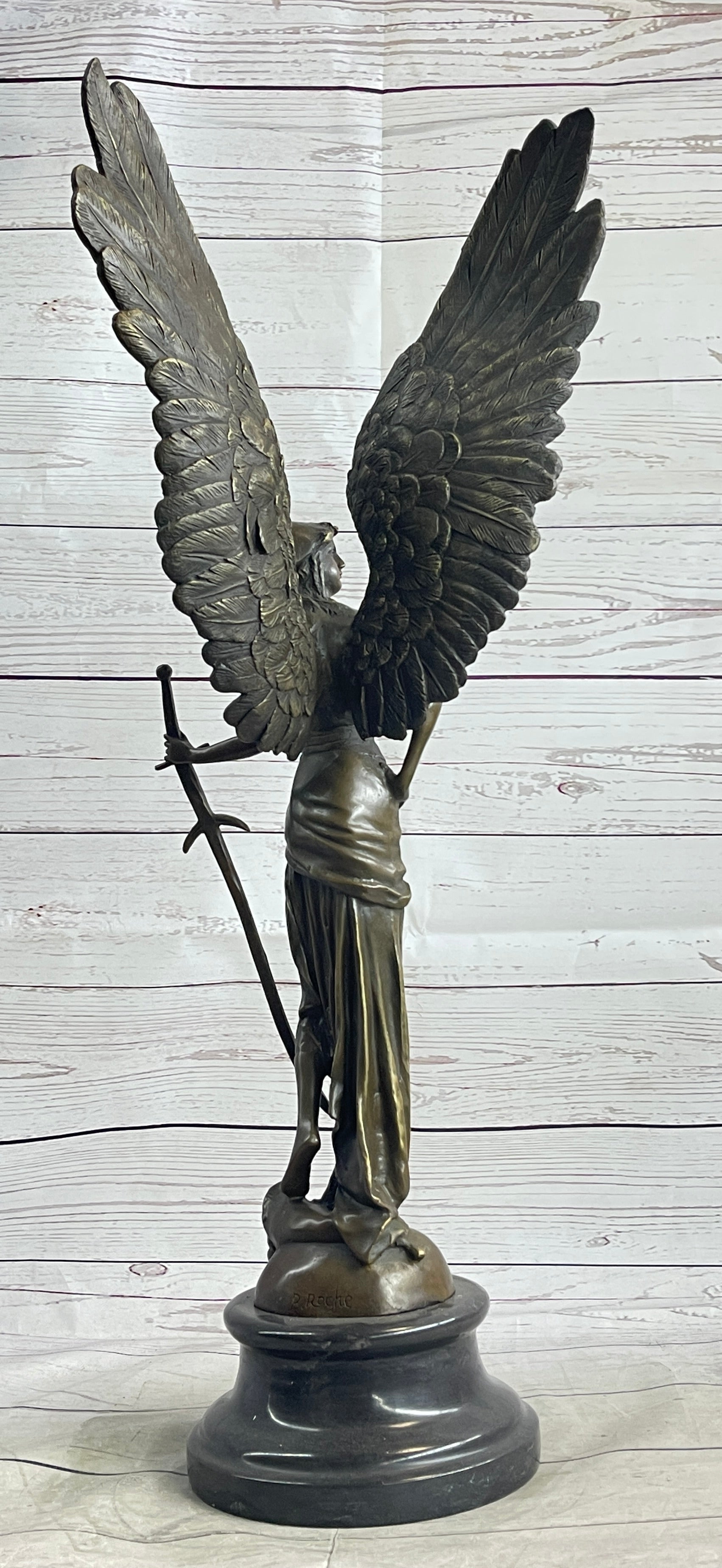 Angel with Sword Classical Bronze Statue Sculpture Signed Art Indoor Outdoor 25" x 8"