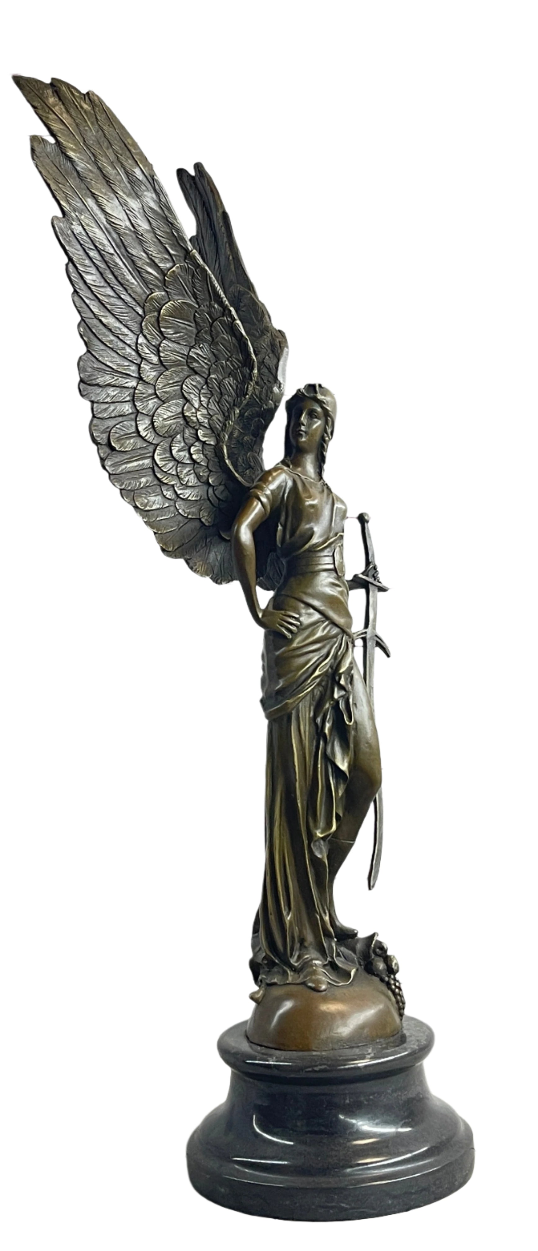 Angel with Sword Classical Bronze Statue Sculpture Signed Art Indoor Outdoor 25" x 8"