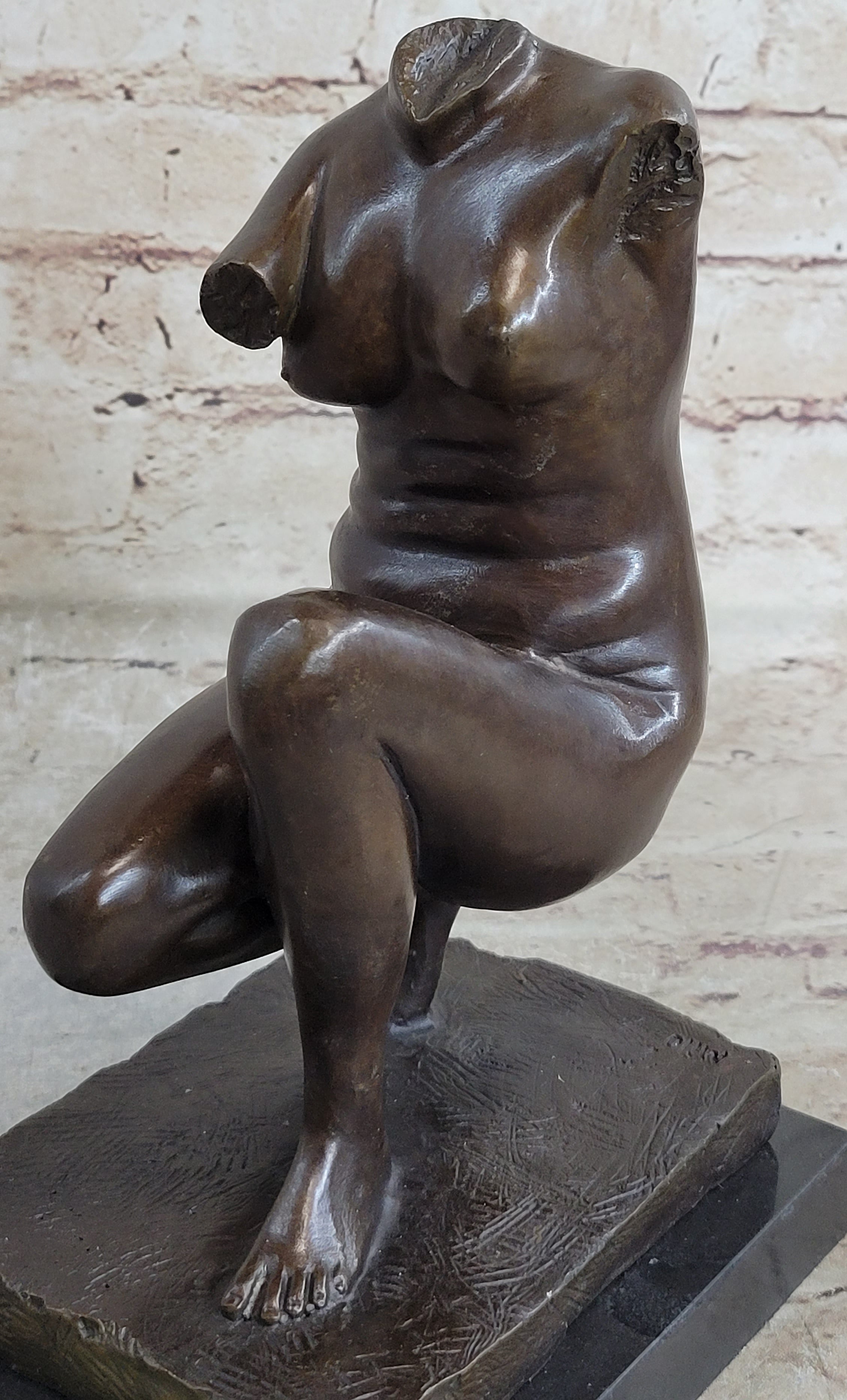 Signed Barbedienne Nude Female Torso Bronze Sculpture Statue Marble Base Sale