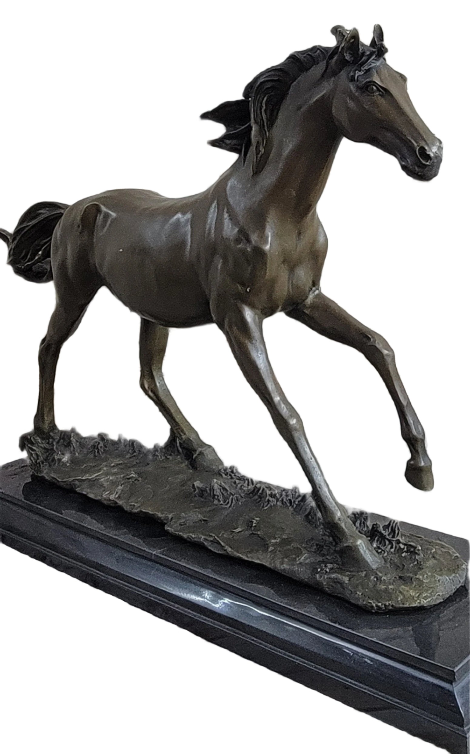 Galloping Stallion Horse Bronze Statue Sculpture Figure PJ Mene Marble Base 15" x 24"