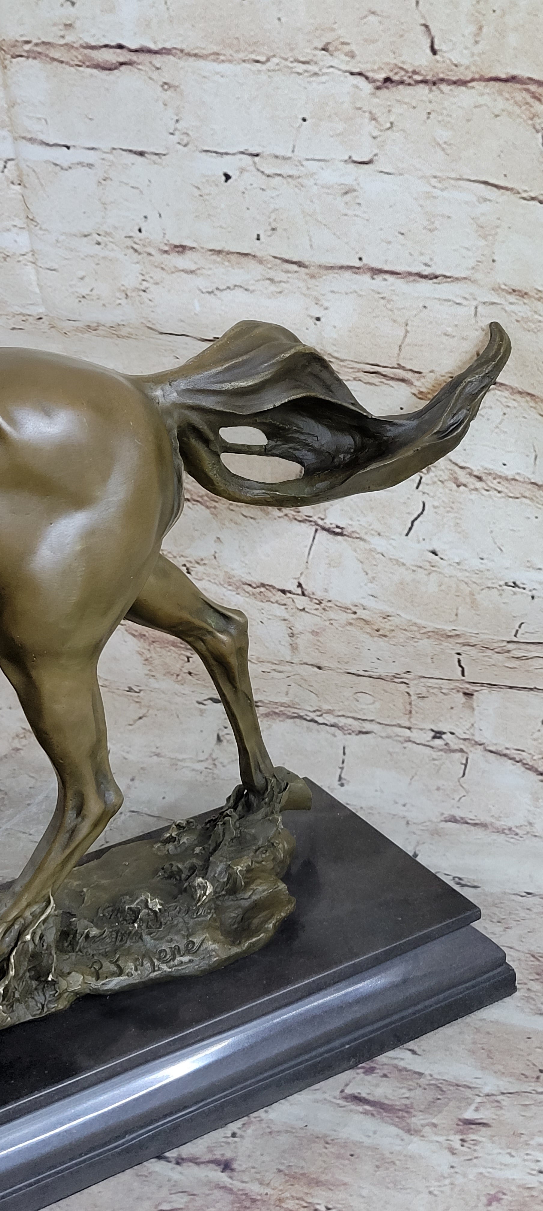 Galloping Stallion Horse Bronze Statue Sculpture Figure PJ Mene Marble Base 15" x 24"