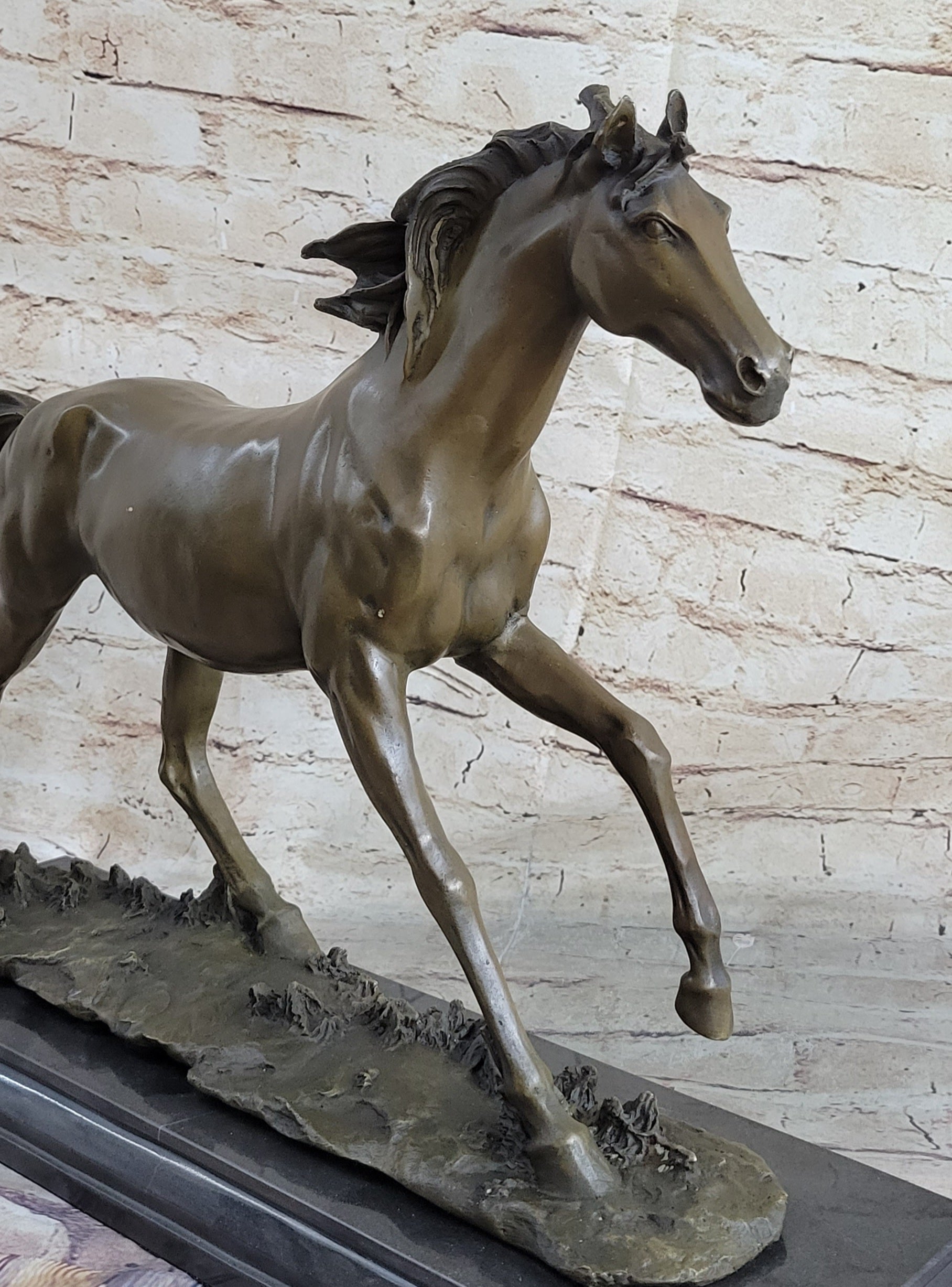 Galloping Stallion Horse Bronze Statue Sculpture Figure PJ Mene Marble Base 15" x 24"