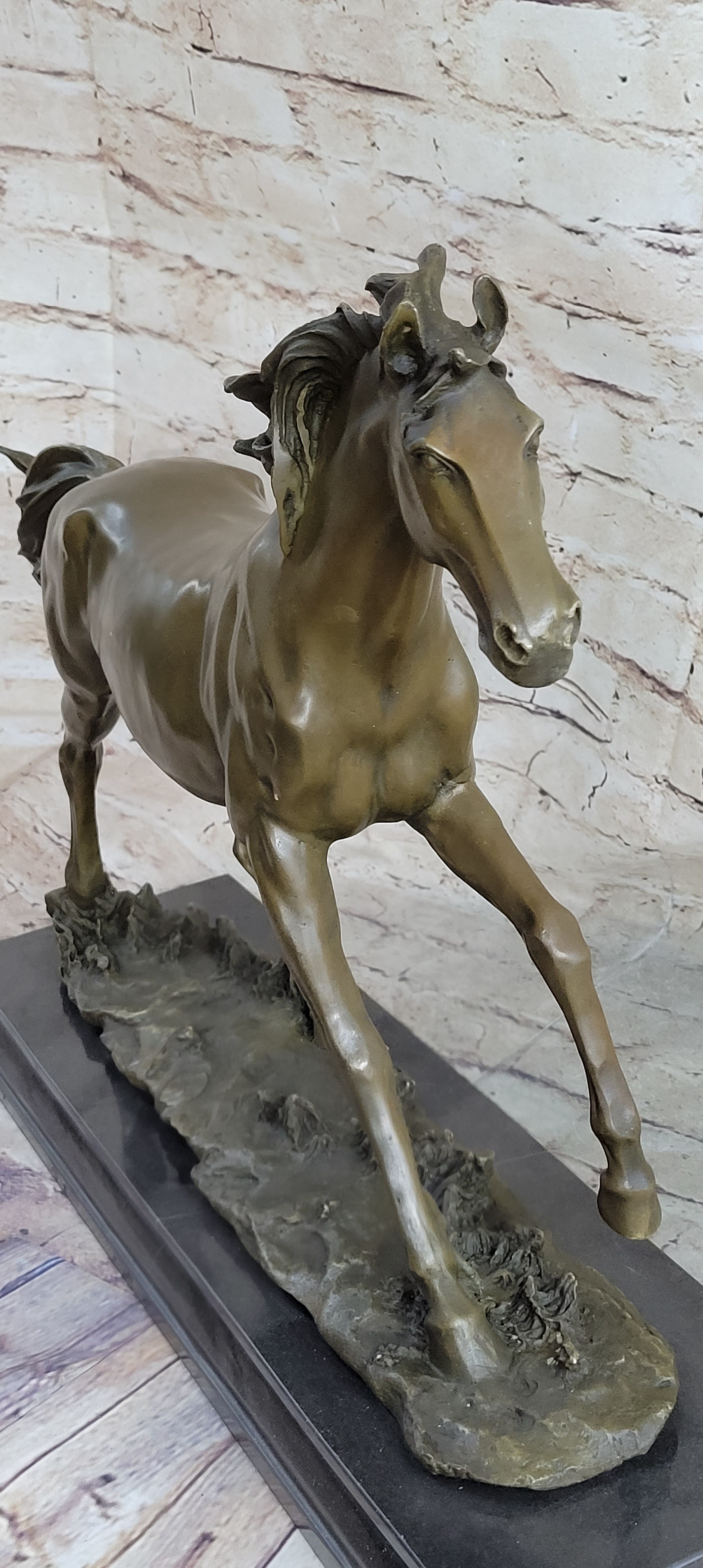 Galloping Stallion Horse Bronze Statue Sculpture Figure PJ Mene Marble Base 15" x 24"