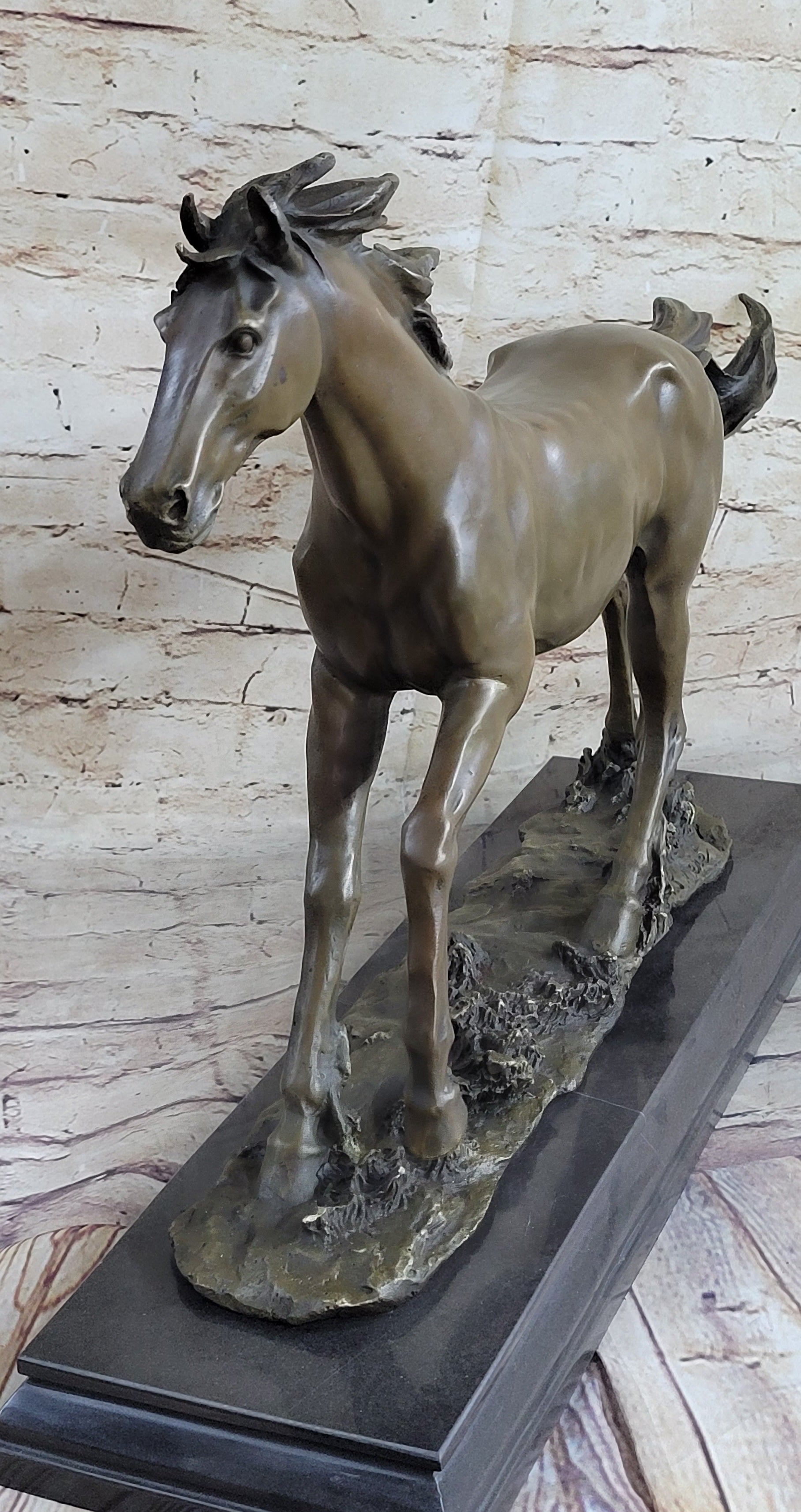 Galloping Stallion Horse Bronze Statue Sculpture Figure PJ Mene Marble Base 15" x 24"