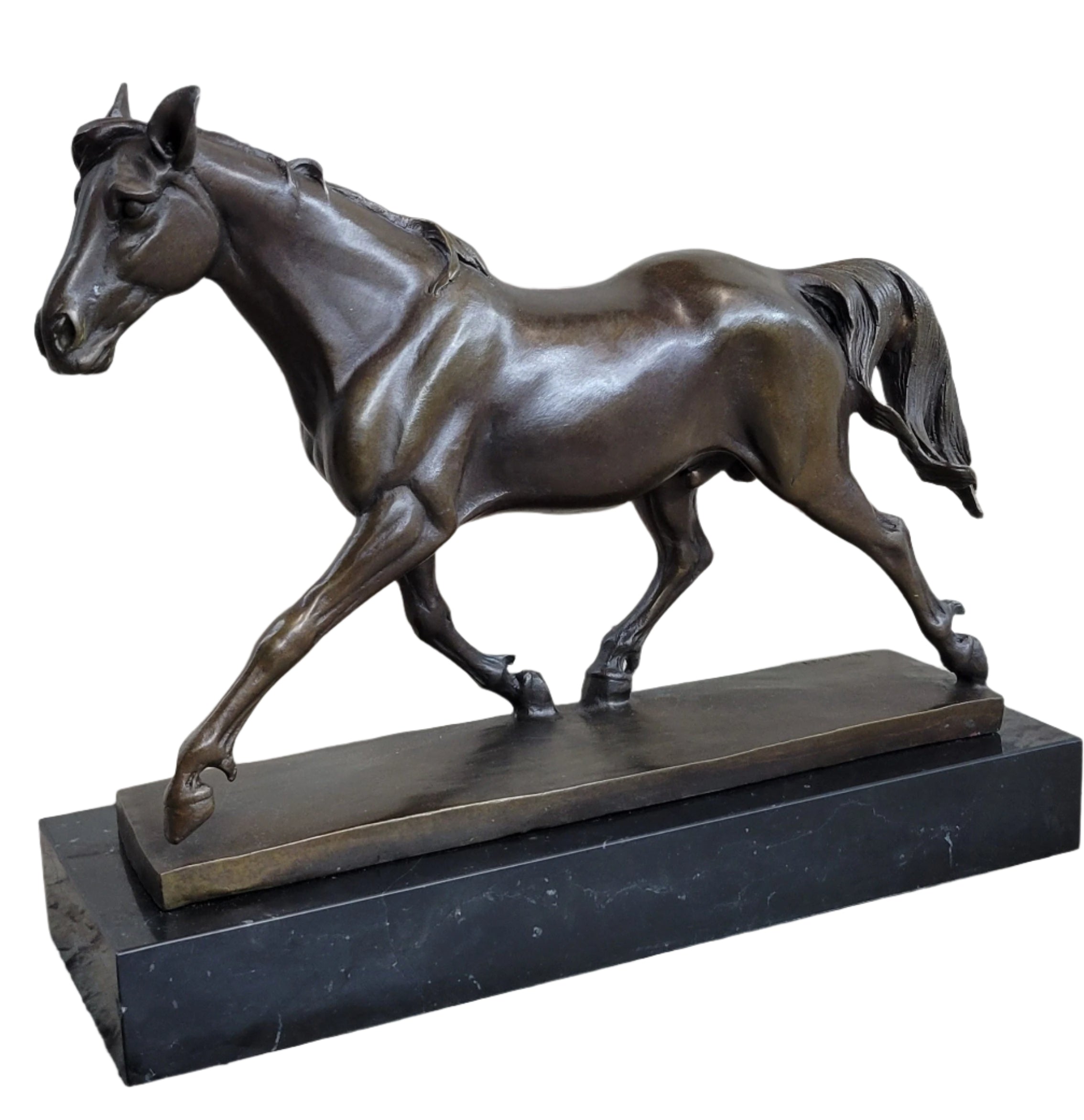 Signed Prosper Lecourtier Racing Horse Stallion Hot Cast Sculpture Marble Base