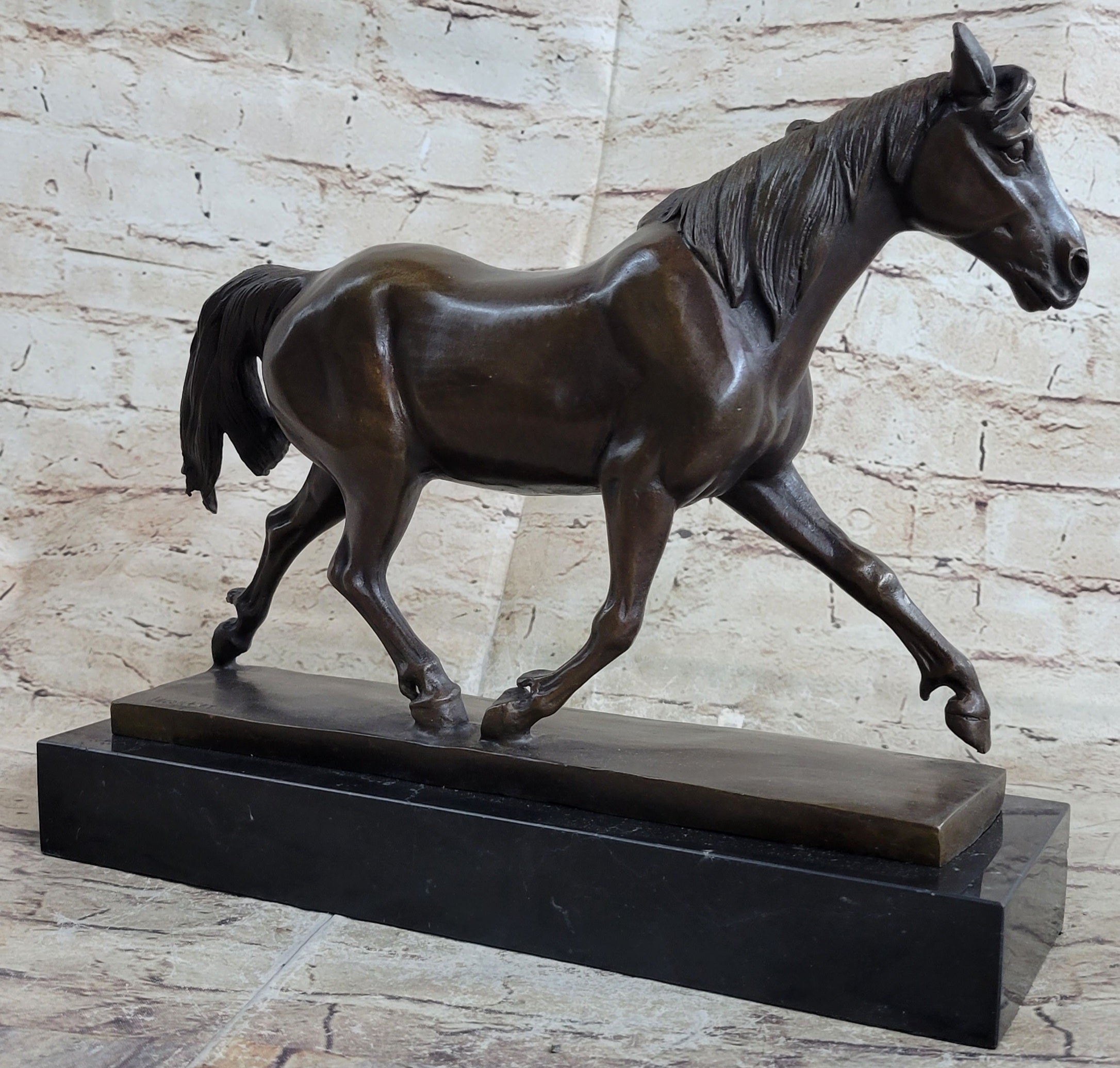 Signed Prosper Lecourtier Racing Horse Stallion Hot Cast Sculpture Marble Base